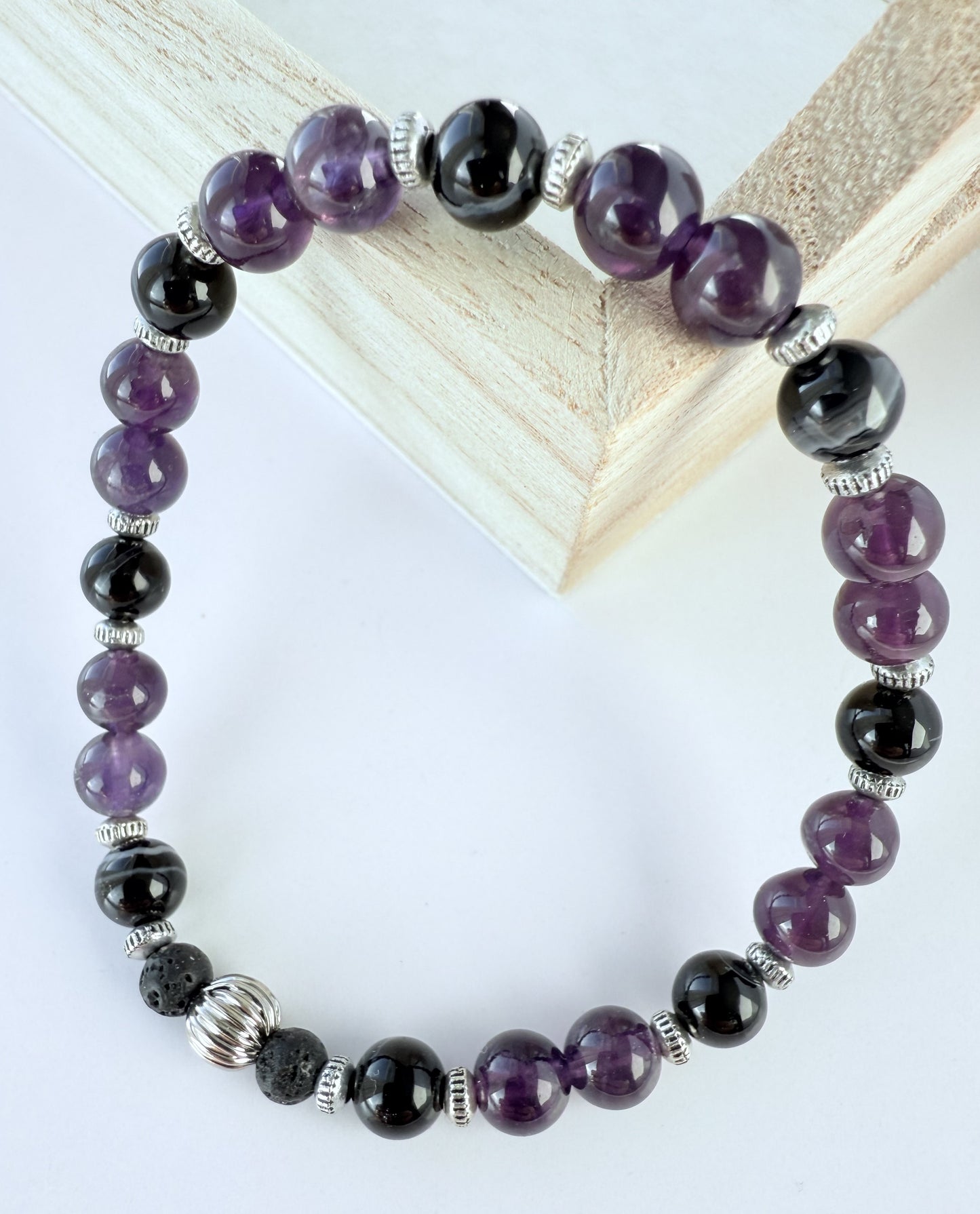 Amethyst & Agate Gemstone Beaded Stretch Bracelet