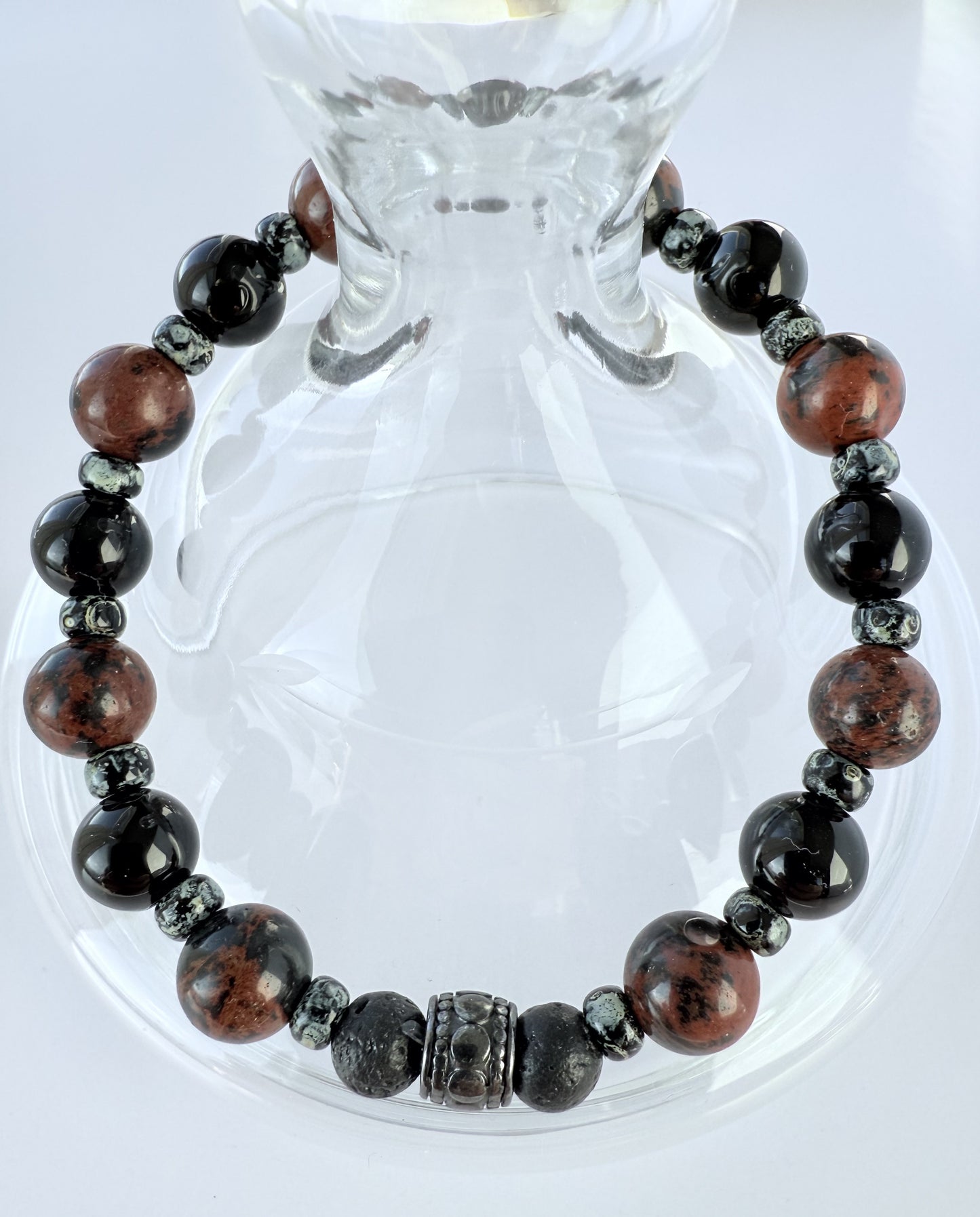 Black Onyx & Mahogany Obsidian Gemstone Beaded Stretch Bracelet