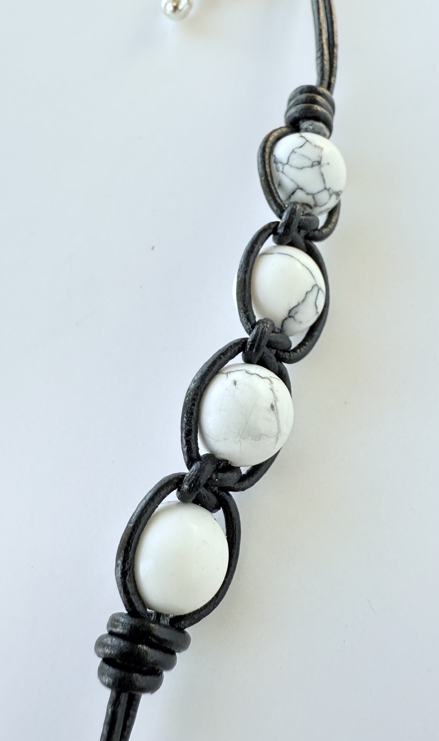 Leather Bracelet with White Howlite Gemstone Beads