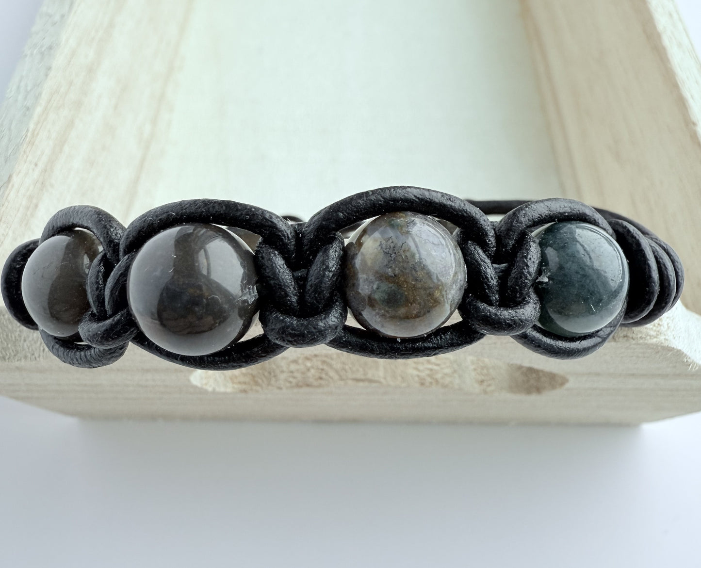 Leather Bracelet with Indian Agate Gemstone Beads