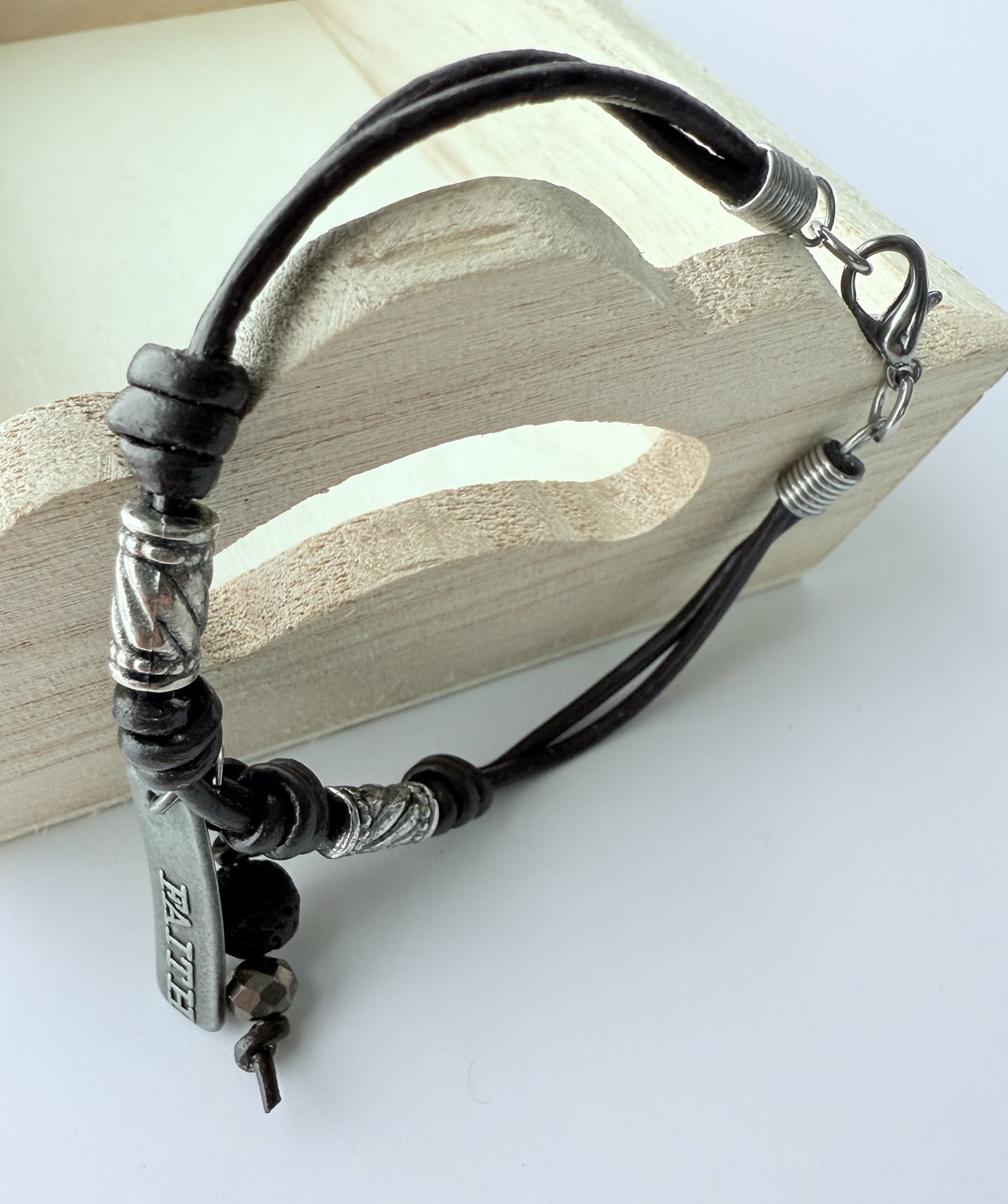 Leather Bracelet with Silver Accents & Charm