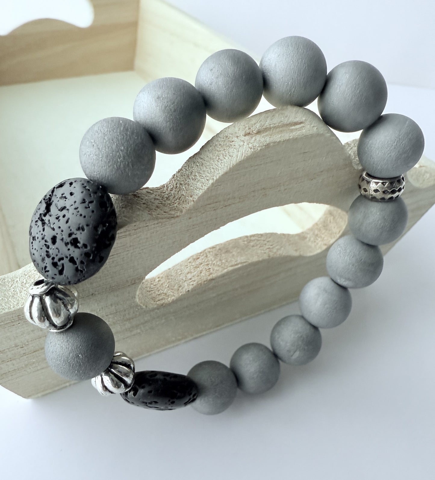 Silver Druzy Agate Gemstone Beaded Stretch Bracelet