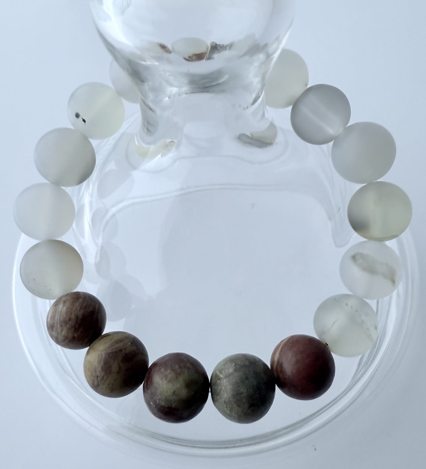 Translucent Grey Agate & Brown Jasper Gemstone Beaded Stretch Bracelet