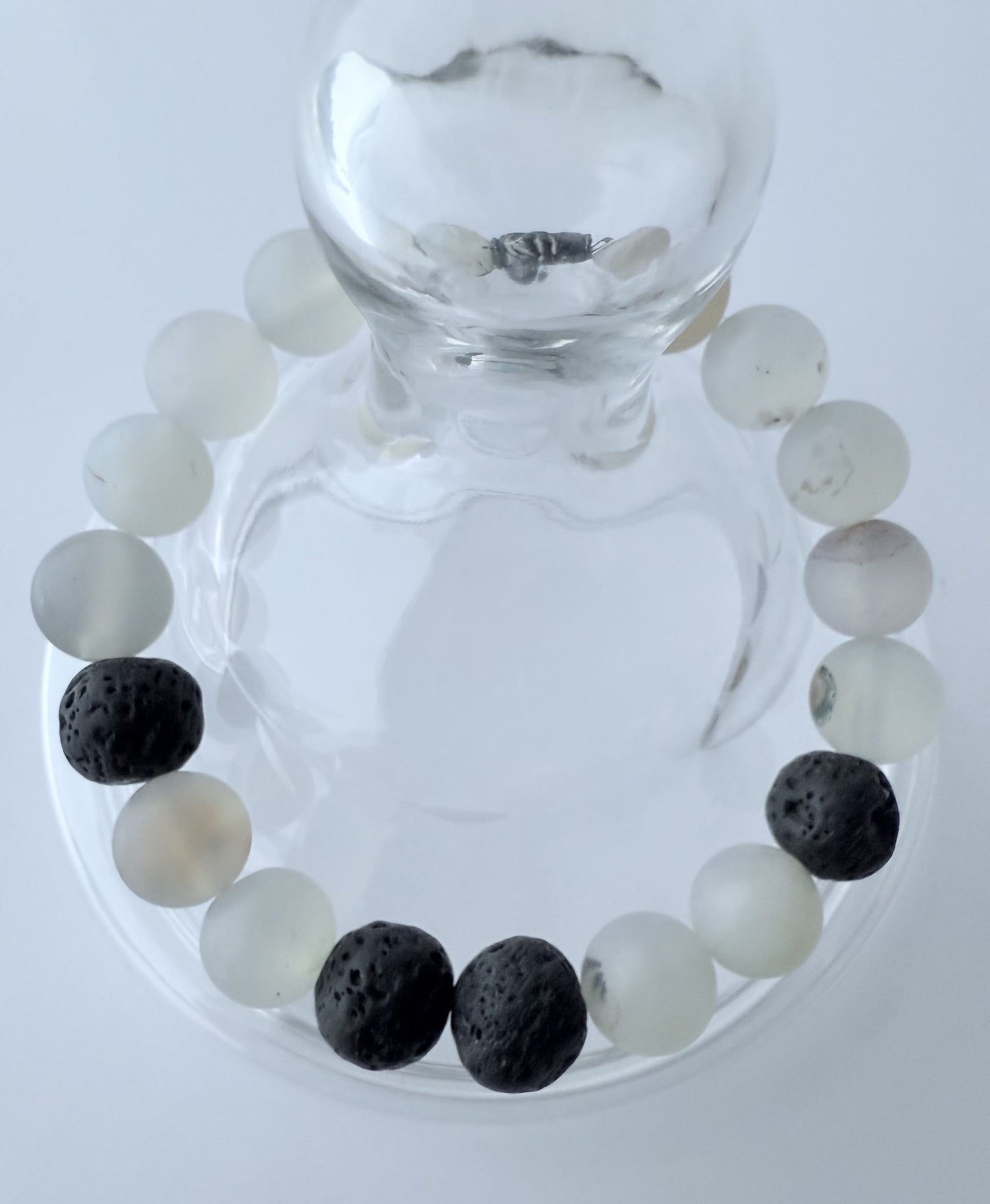 Translucent Grey/White Agate Gemstone Beaded Stretch Bracelet