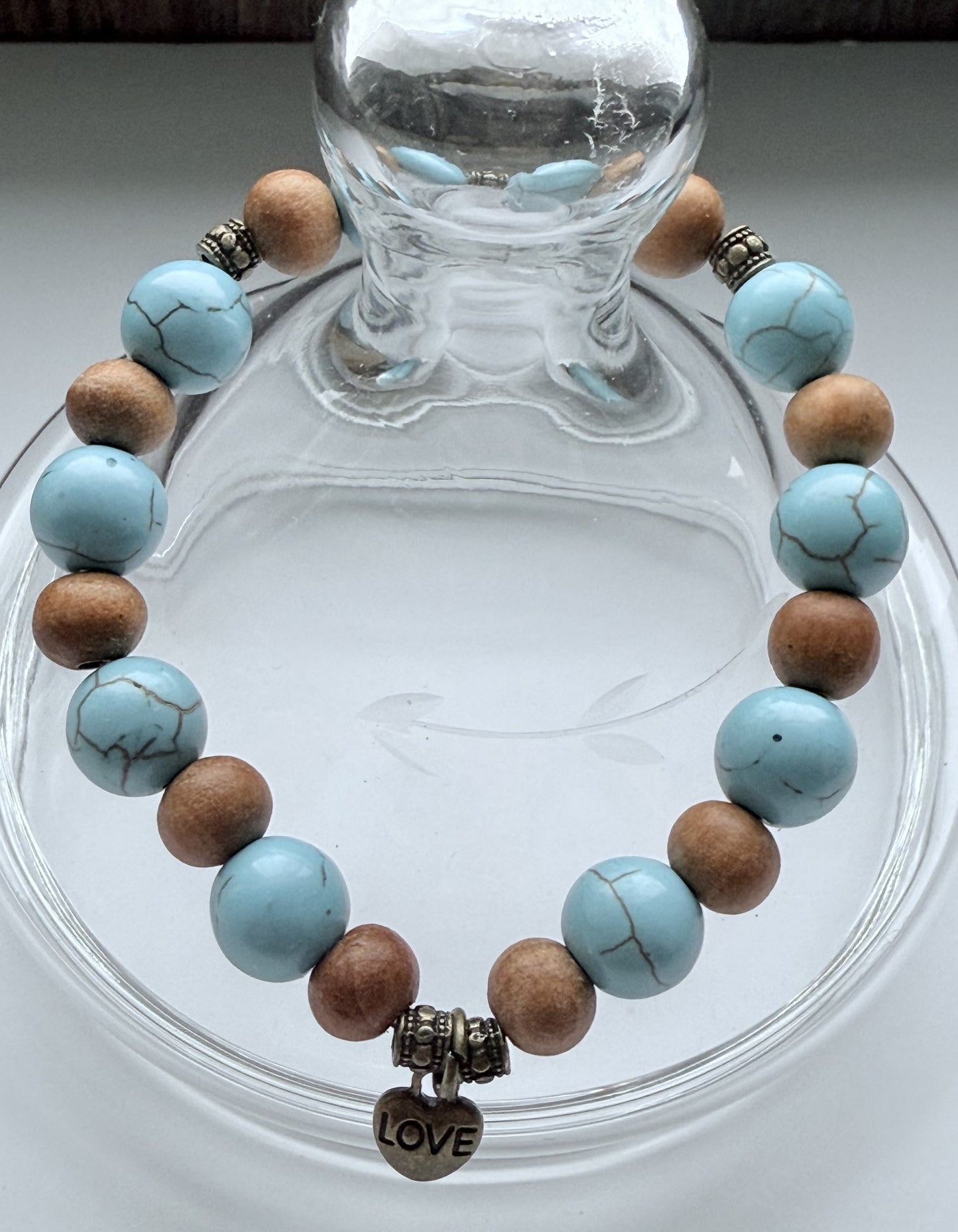 Turquoise Howlite & Wood Beads Stretch Bracelet