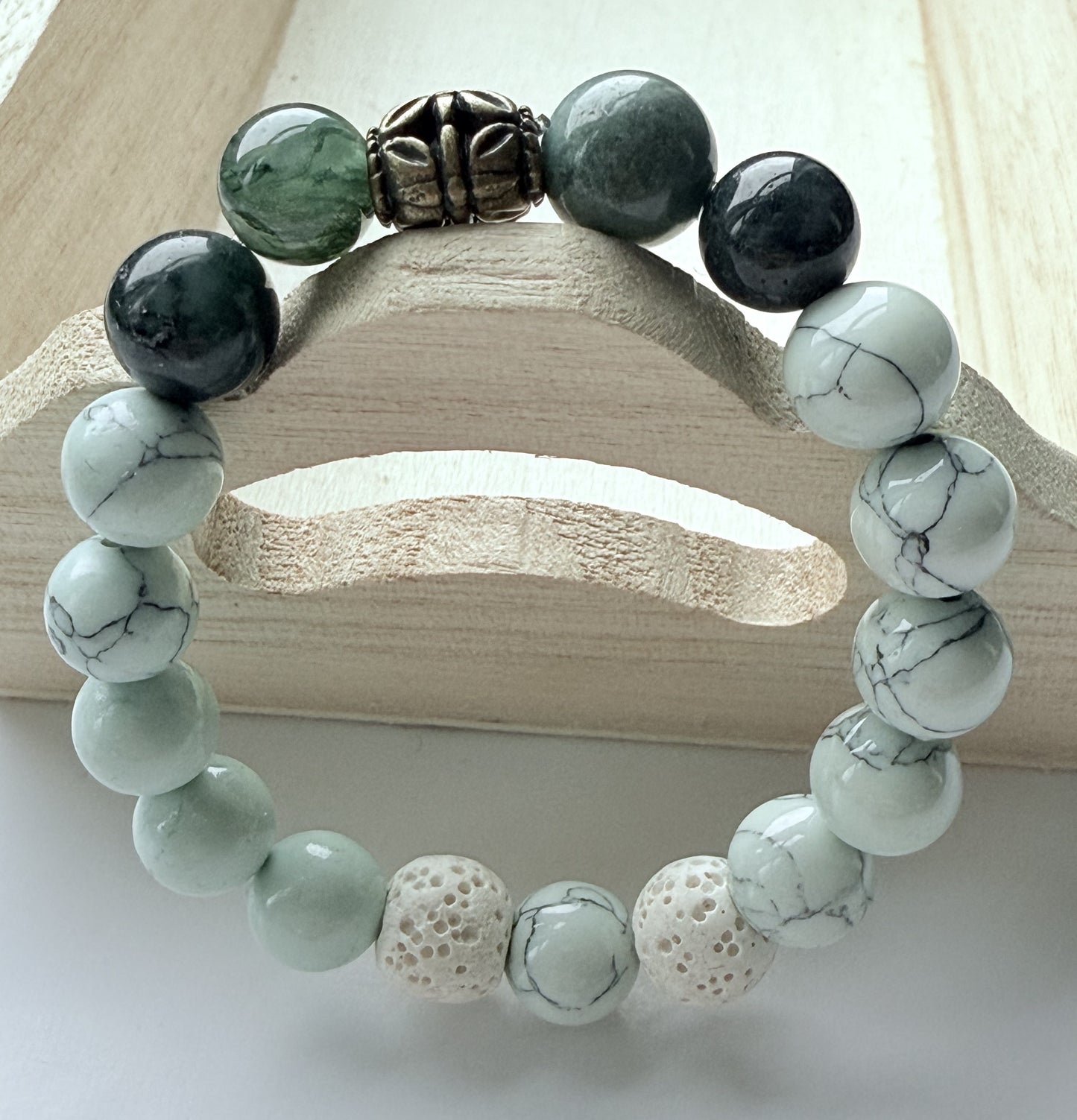 Light Blue/Green Howlite & Jasper Gemstone Beaded Stretch Bracelet