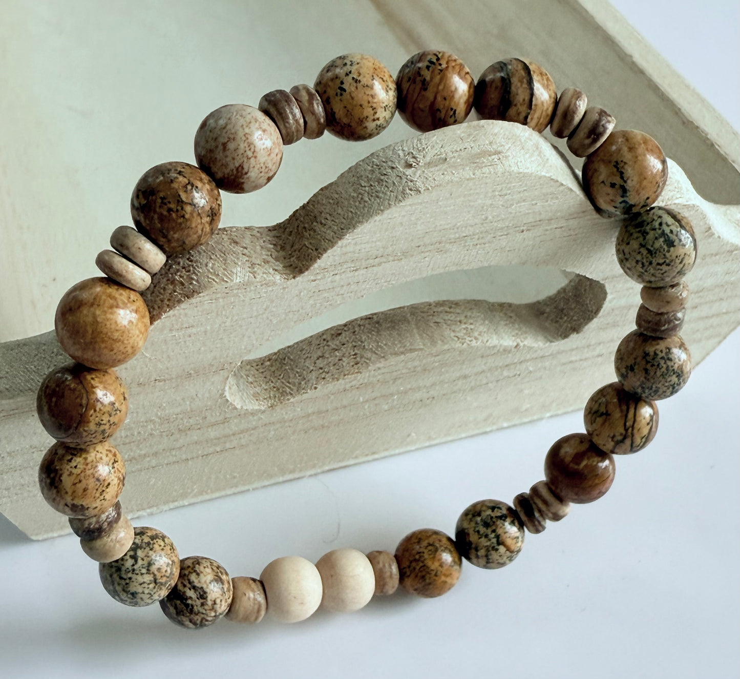 Picture Jasper Gemstone Beaded Stretch Bracelet