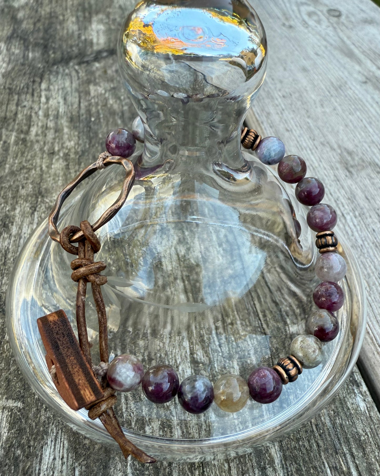 Pink Tourmaline Bracelet with Copper & Leather