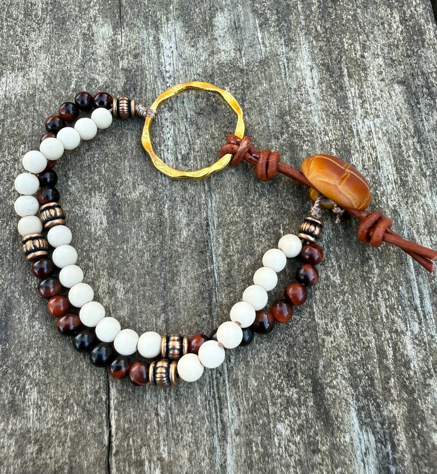 Double-Strand Bracelet with Fossil Jasper & Red Tiger's Eye
