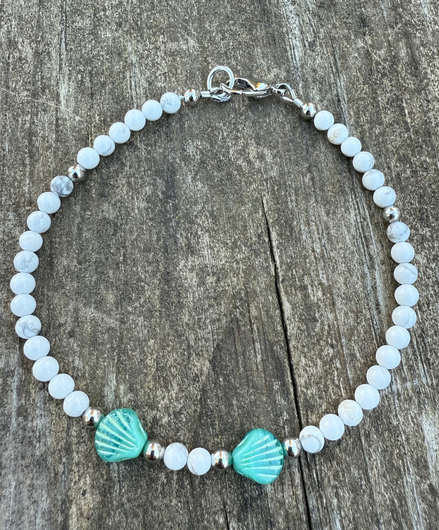 Howlite & Aqua Czech Glass Bracelet or Anklet