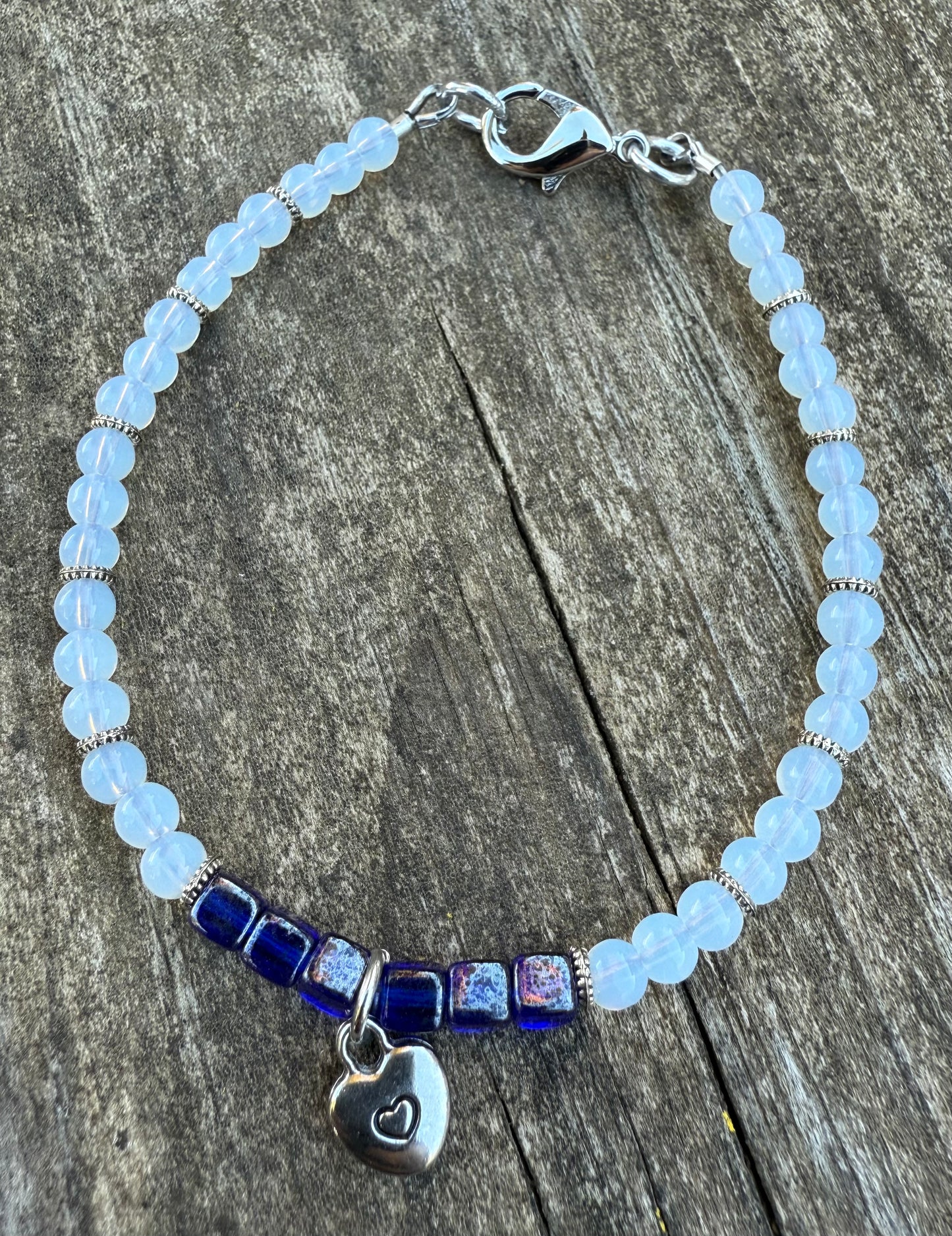 Opalite & Blue Czech Glass Bracelet or Anklet