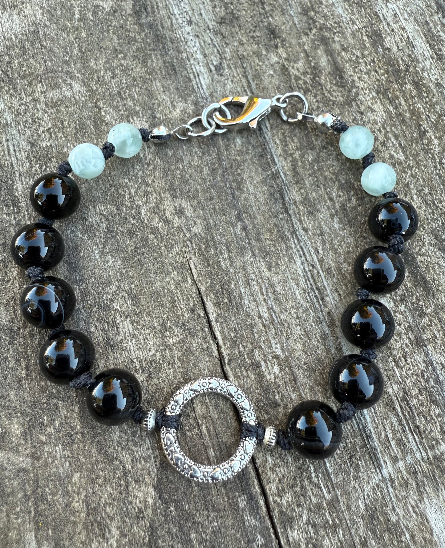 Black Agate & Grey Agate Hand-Knotted Bracelet
