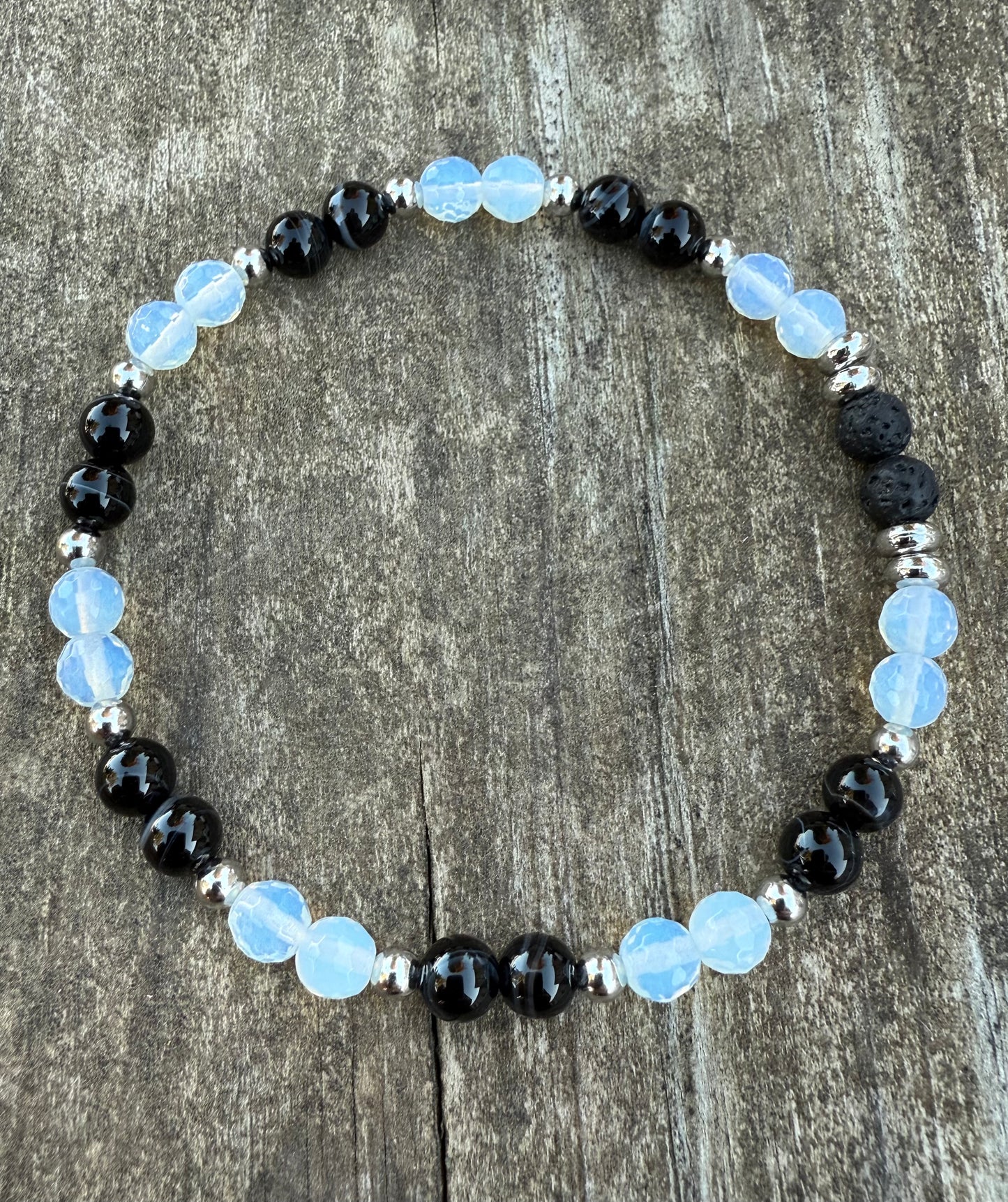 Opalite & Black Agate Stretch Bracelet