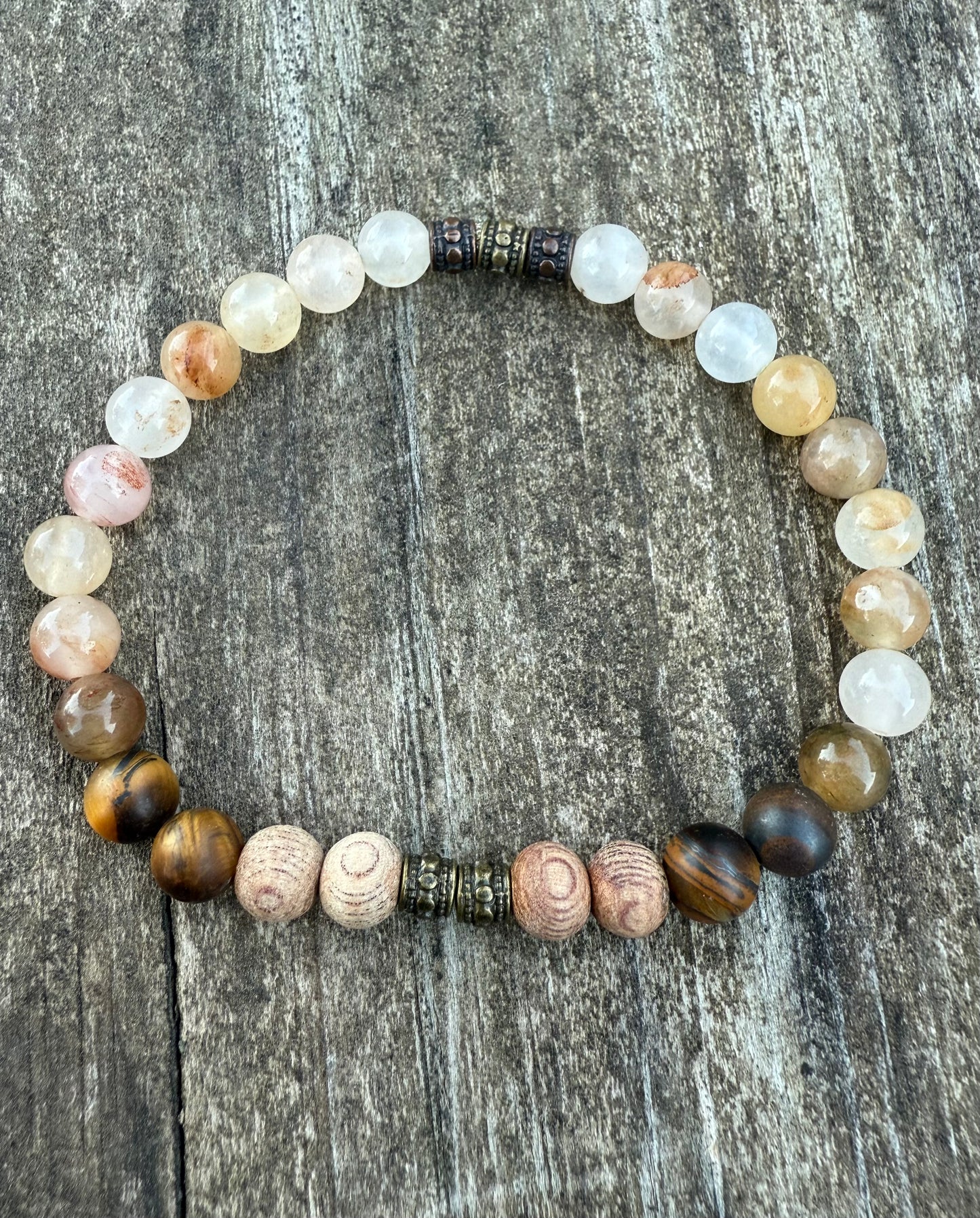 Quartz, Tiger's Eye & Wood Stretch Bracelet