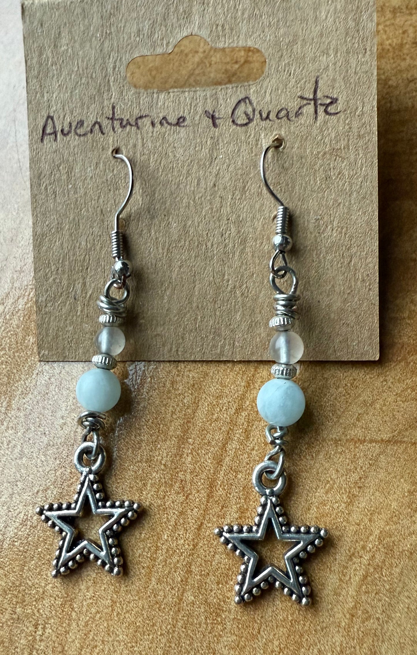 Aventurine & Quartz Earrings with Silver Star Charm