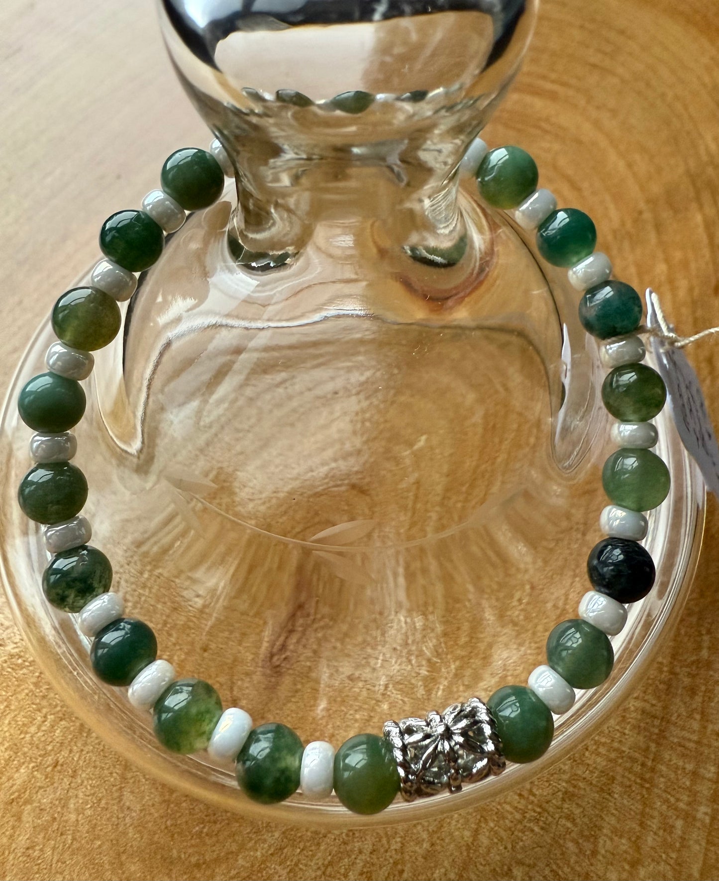 Moss Agate & Miyuki Seed Beads Stretch Bracelet
