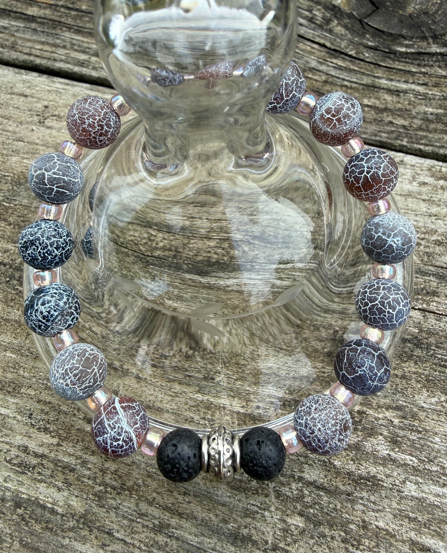 Blue & Red Crackle Agate with Lava Beads Stretch Bracelet