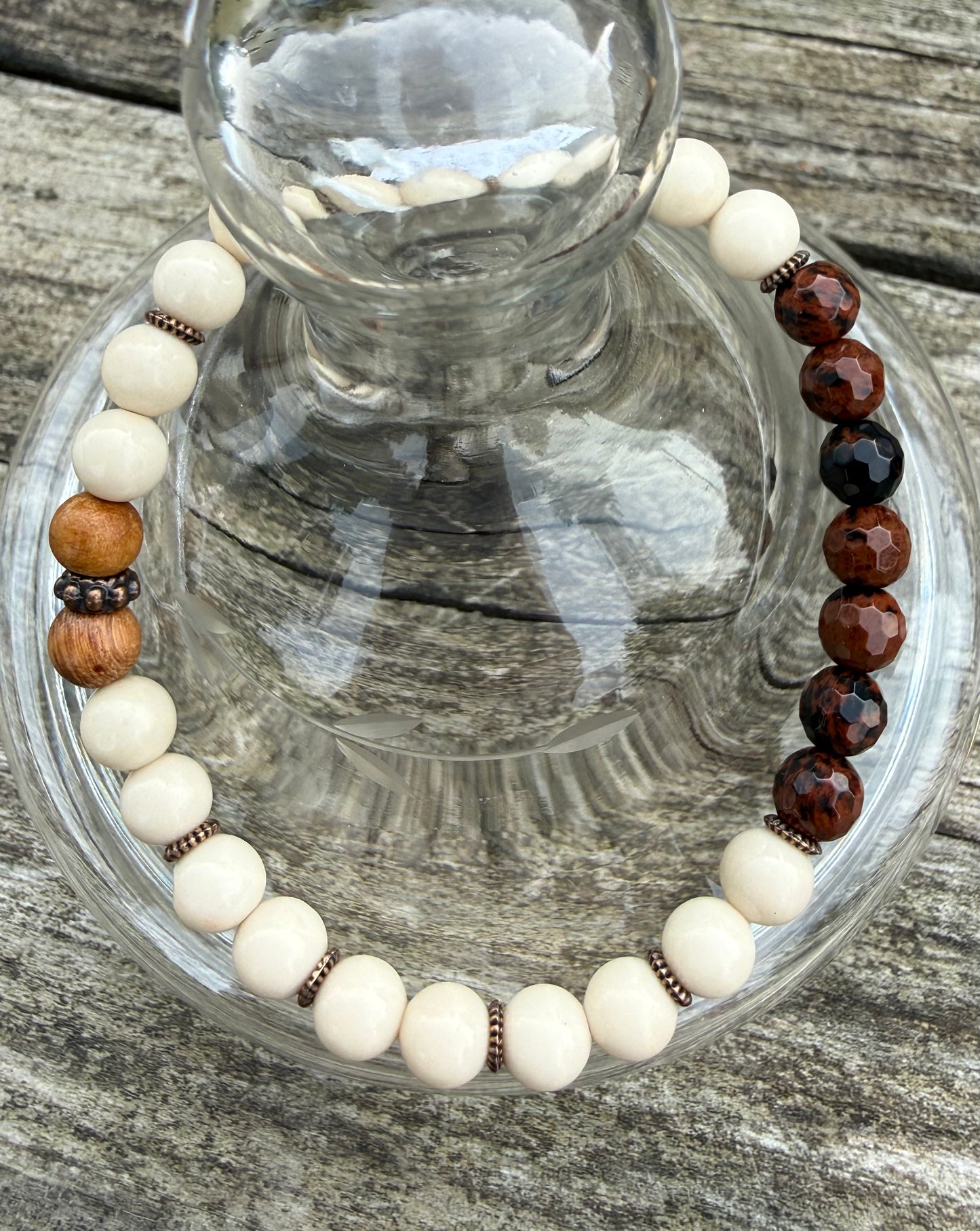 Fossil Jasper & Faceted Red Tiger's Eye Stretch Bracelet