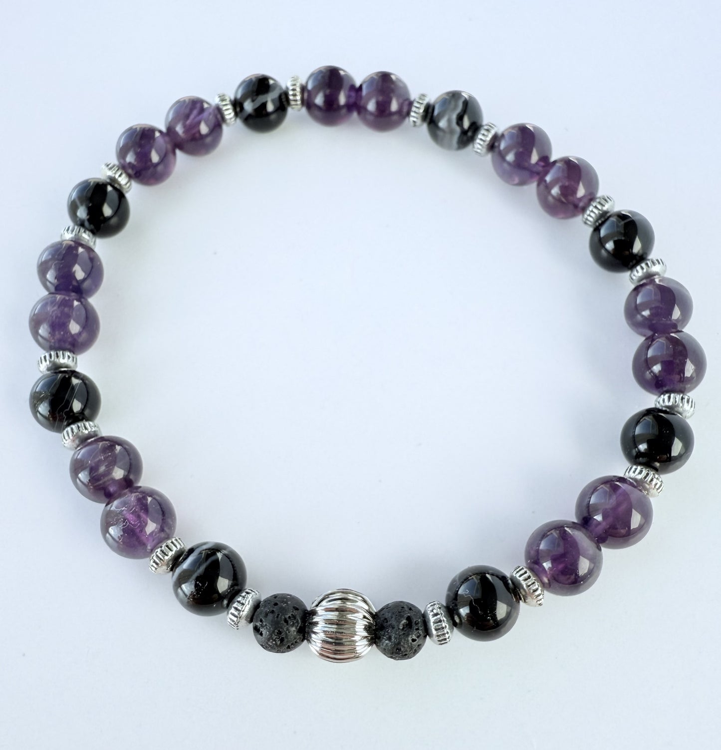 Amethyst & Agate Gemstone Beaded Stretch Bracelet