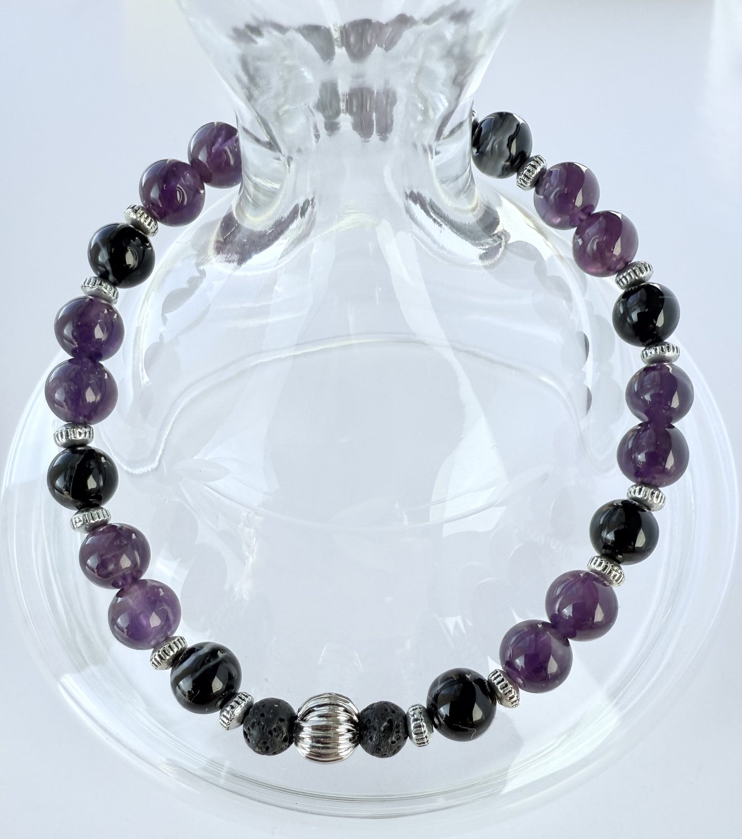 Amethyst & Agate Gemstone Beaded Stretch Bracelet