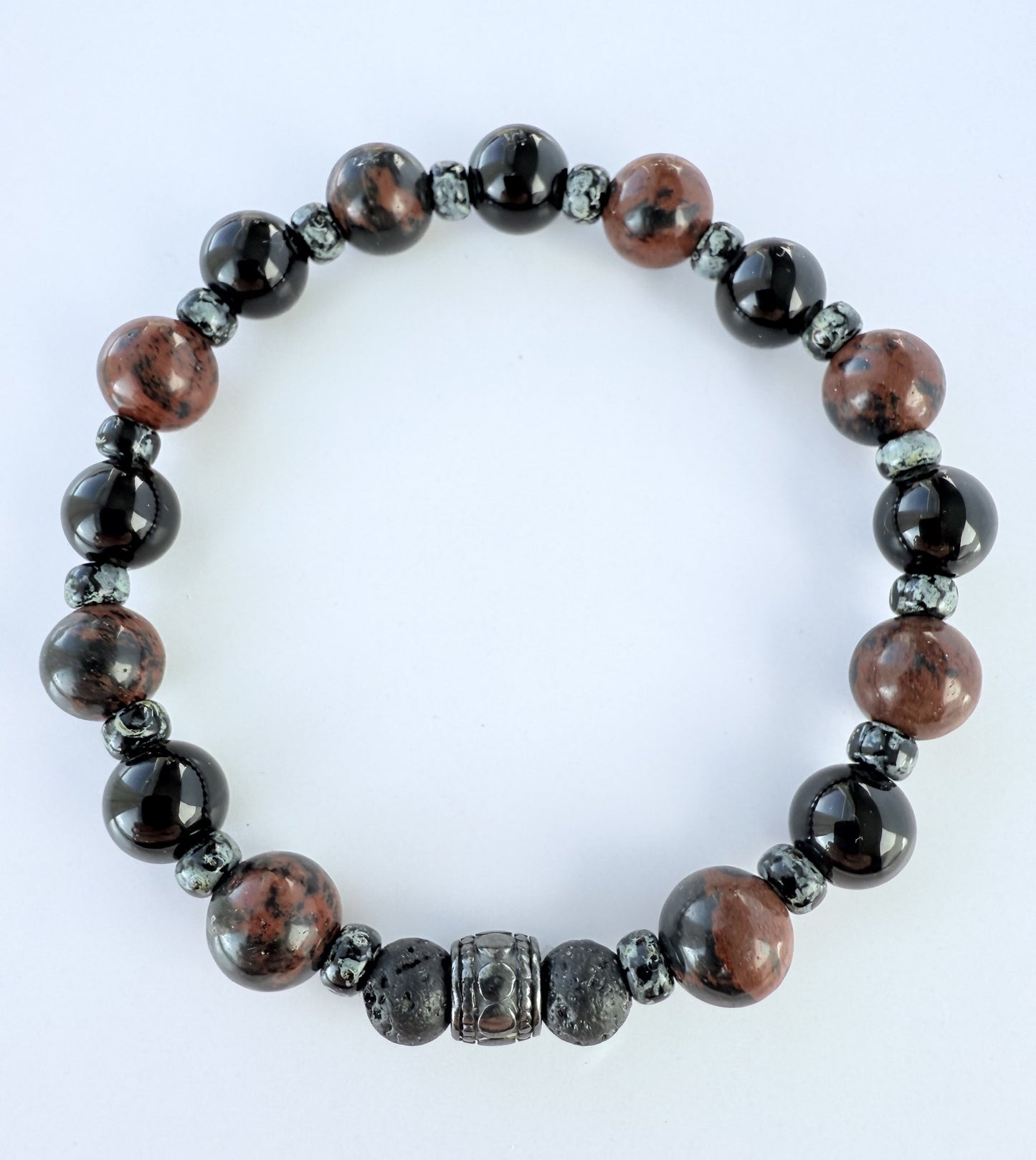 Black Onyx & Mahogany Obsidian Gemstone Beaded Stretch Bracelet