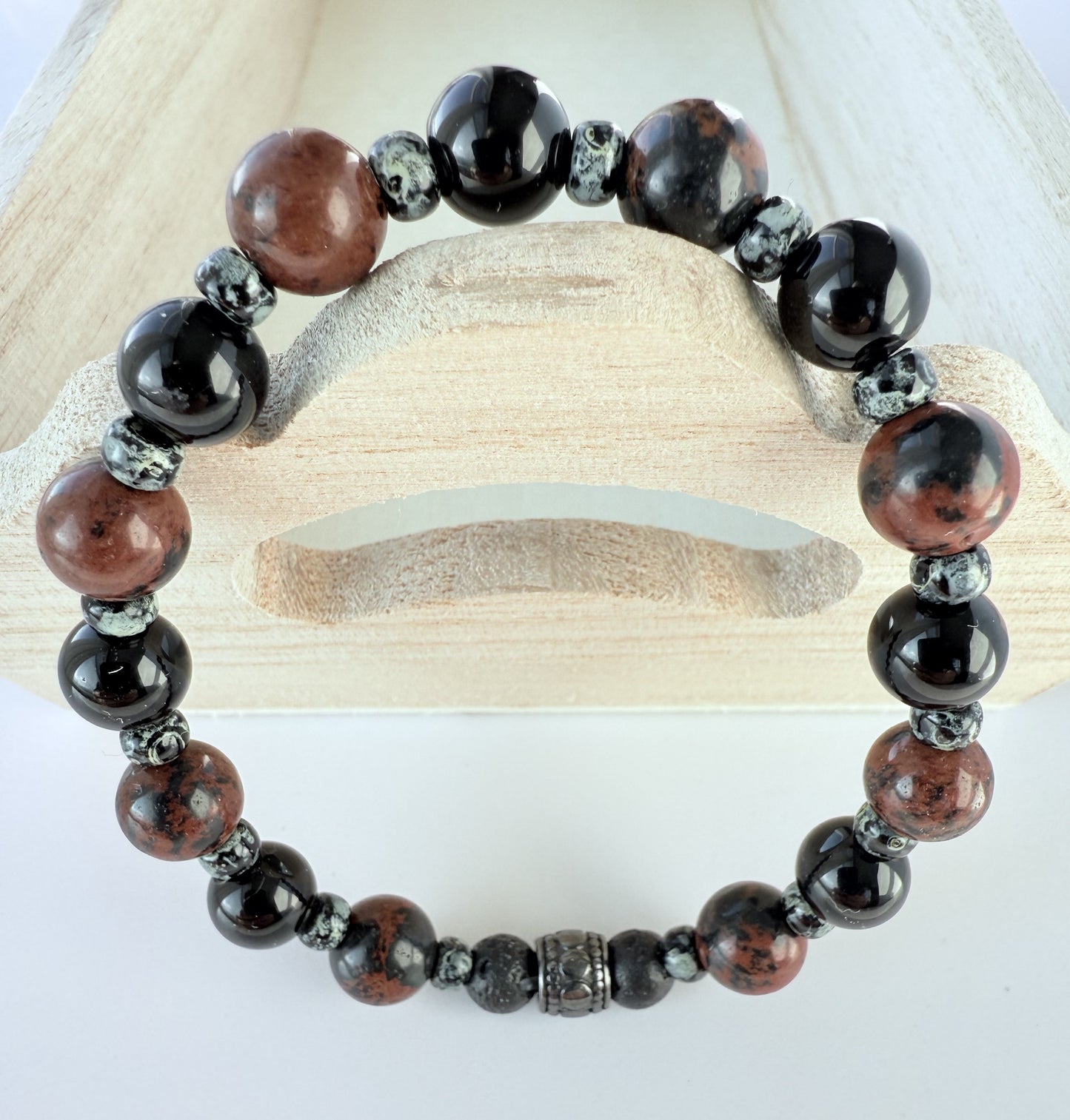Black Onyx & Mahogany Obsidian Gemstone Beaded Stretch Bracelet