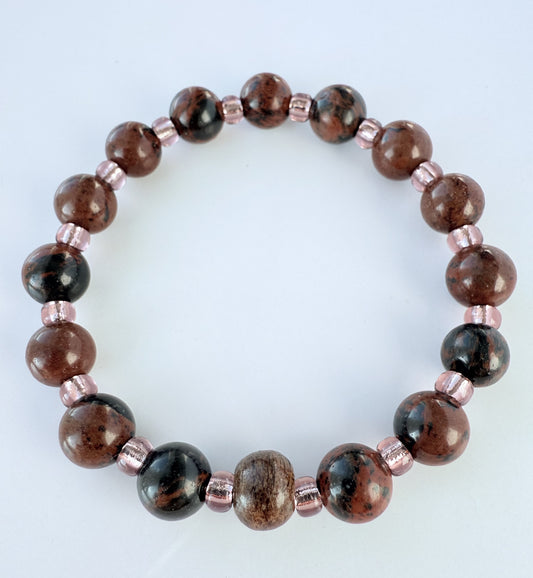 Mahogany Obsidian Gemstone Beaded Stretch Bracelet