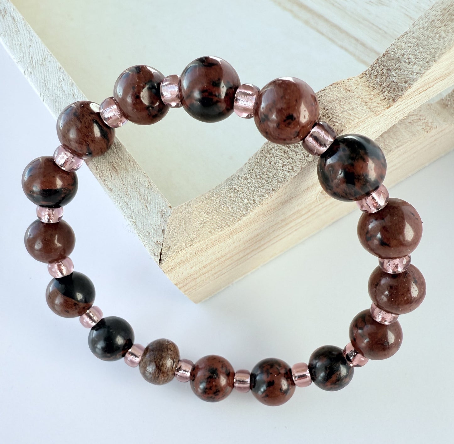 Mahogany Obsidian Gemstone Beaded Stretch Bracelet