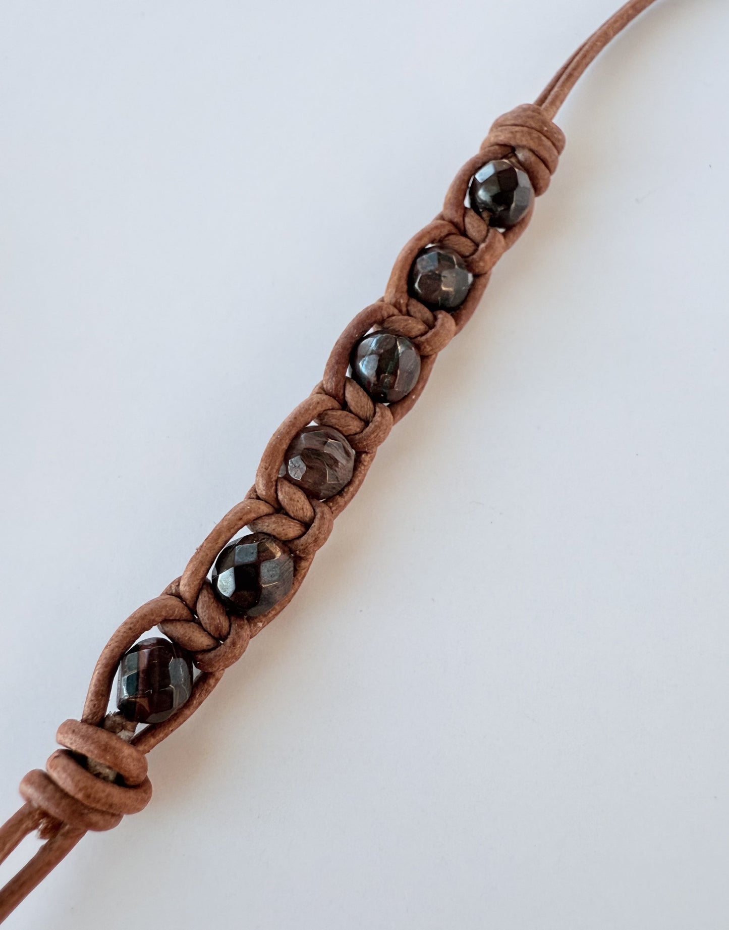Leather Bracelet with Red Tiger Eye Gemstone Beads