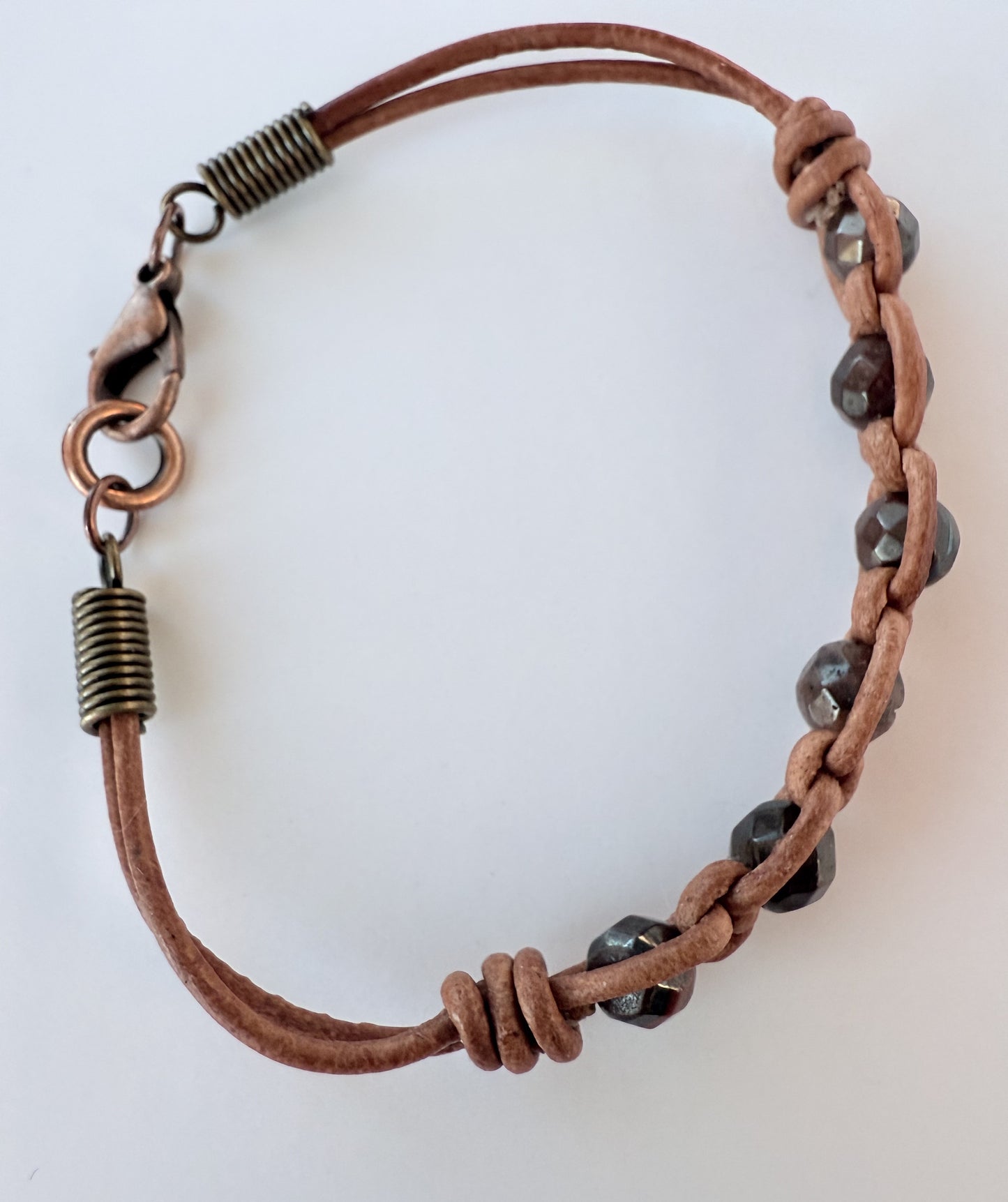 Leather Bracelet with Red Tiger Eye Gemstone Beads
