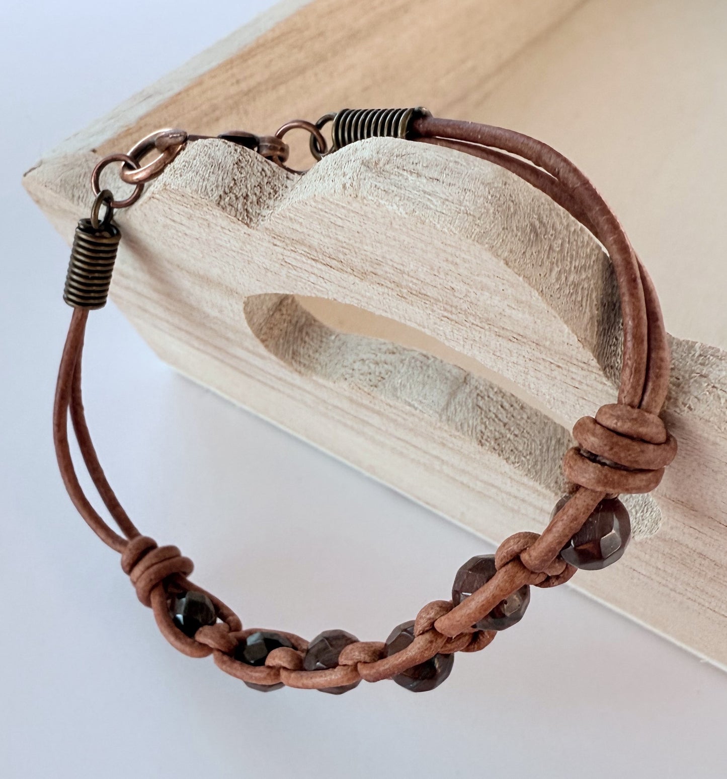 Leather Bracelet with Red Tiger Eye Gemstone Beads