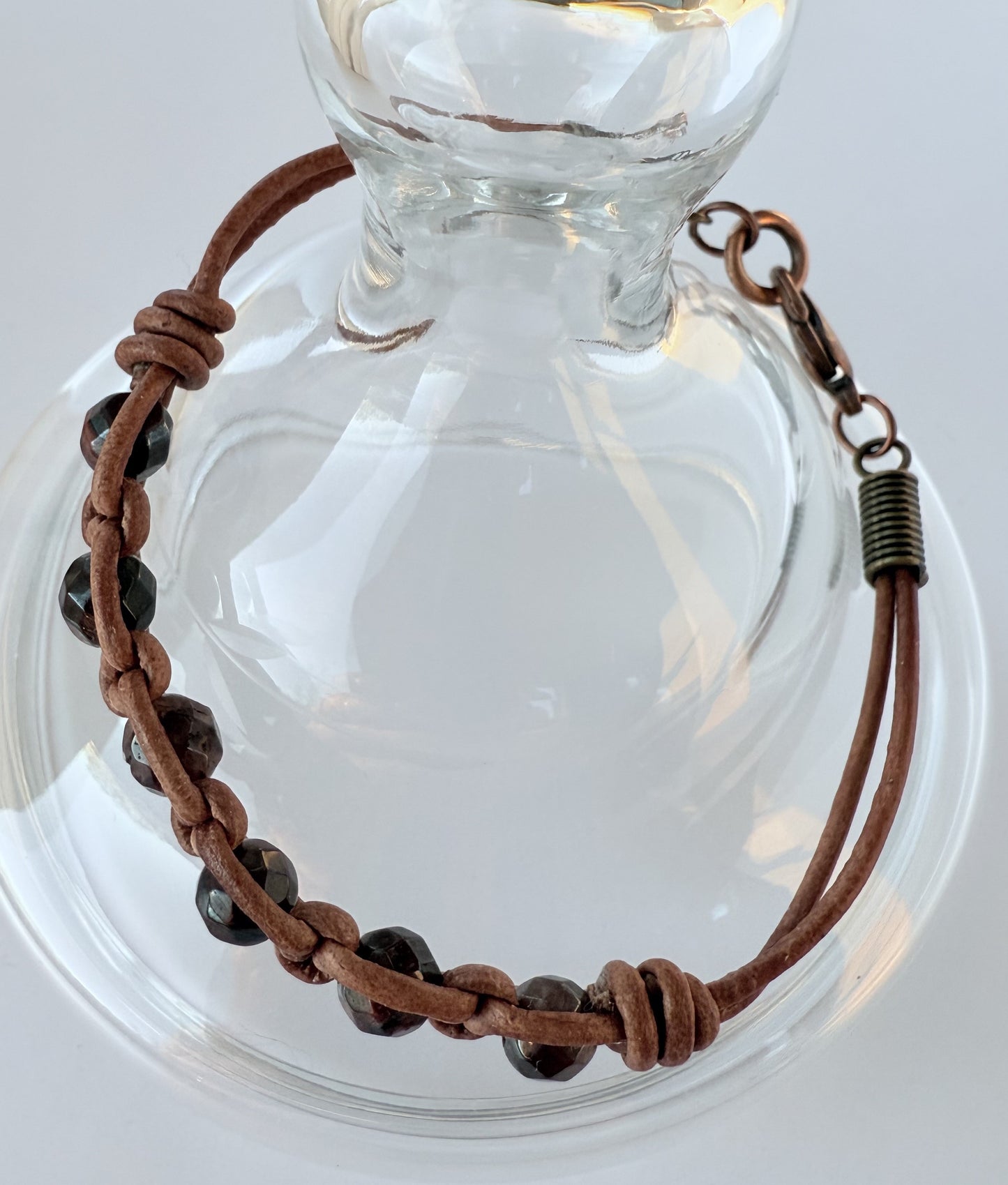 Leather Bracelet with Red Tiger Eye Gemstone Beads