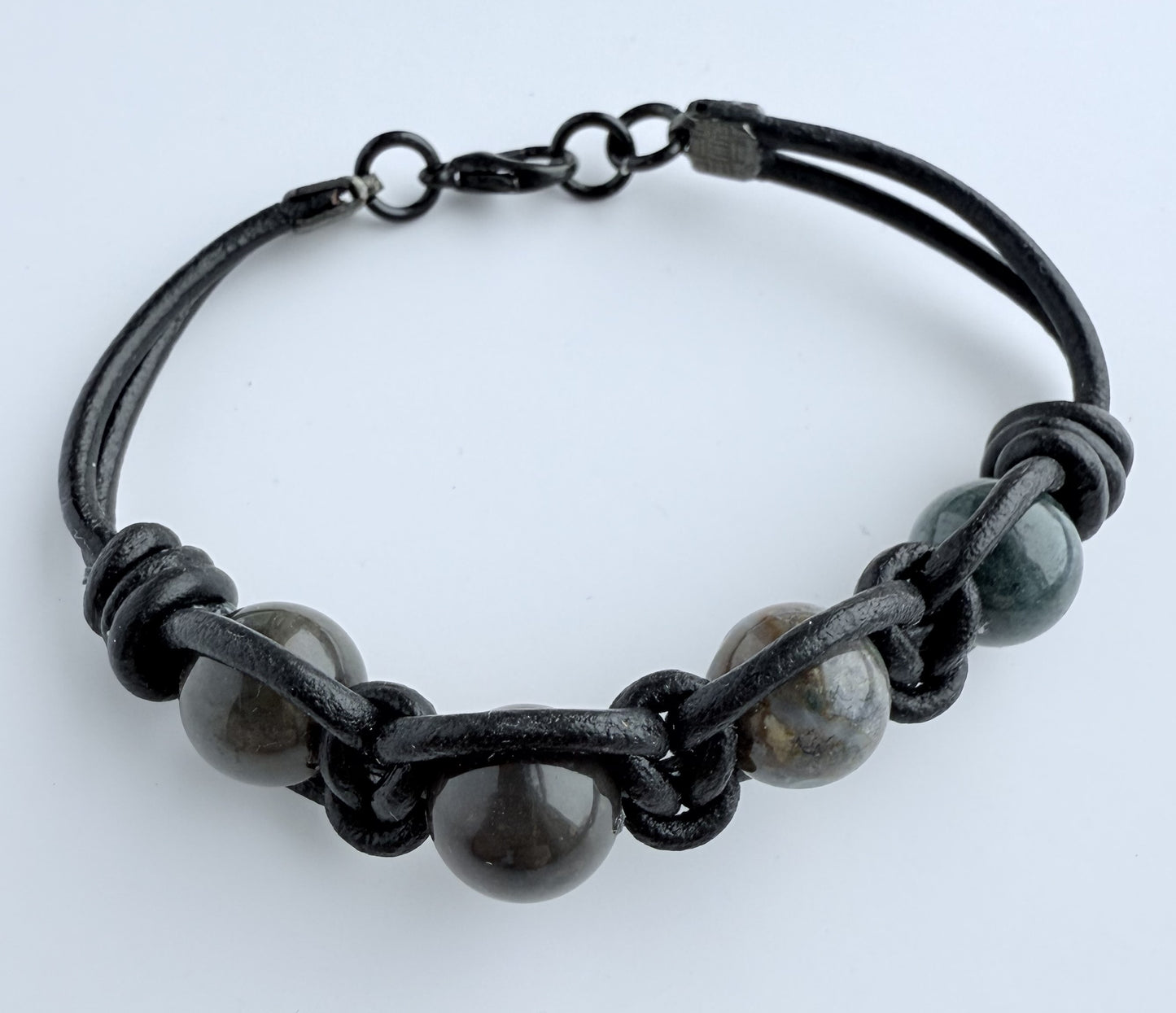 Leather Bracelet with Indian Agate Gemstone Beads