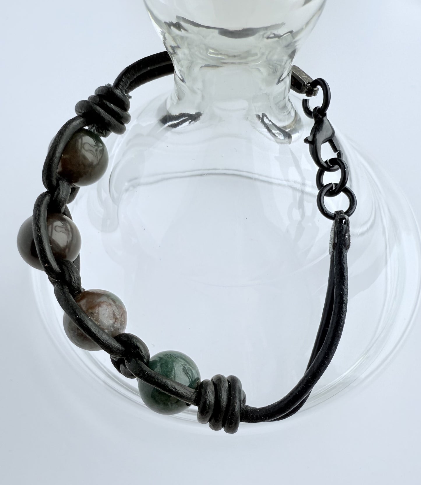 Leather Bracelet with Indian Agate Gemstone Beads
