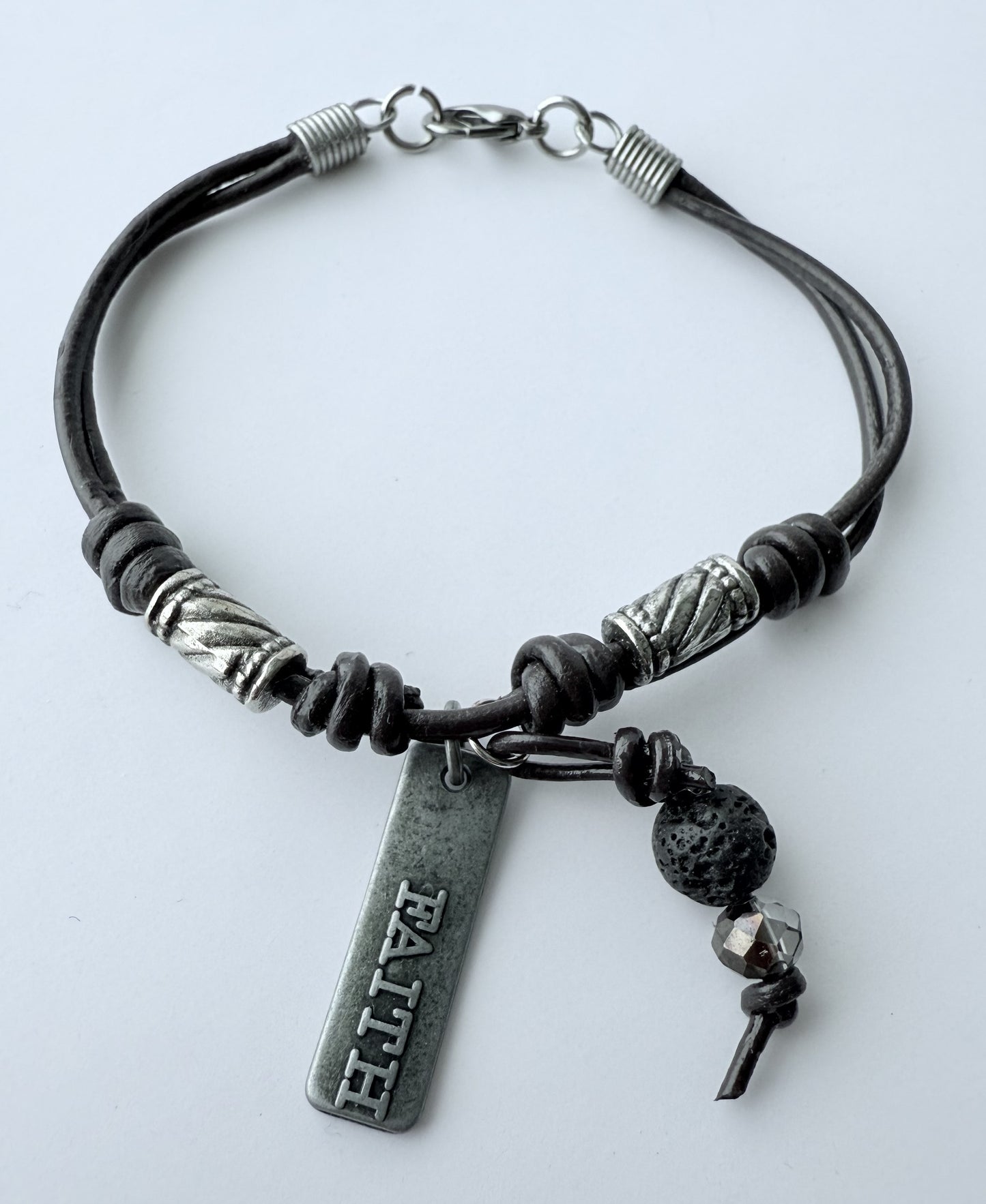 Leather Bracelet with Silver Accents & Charm