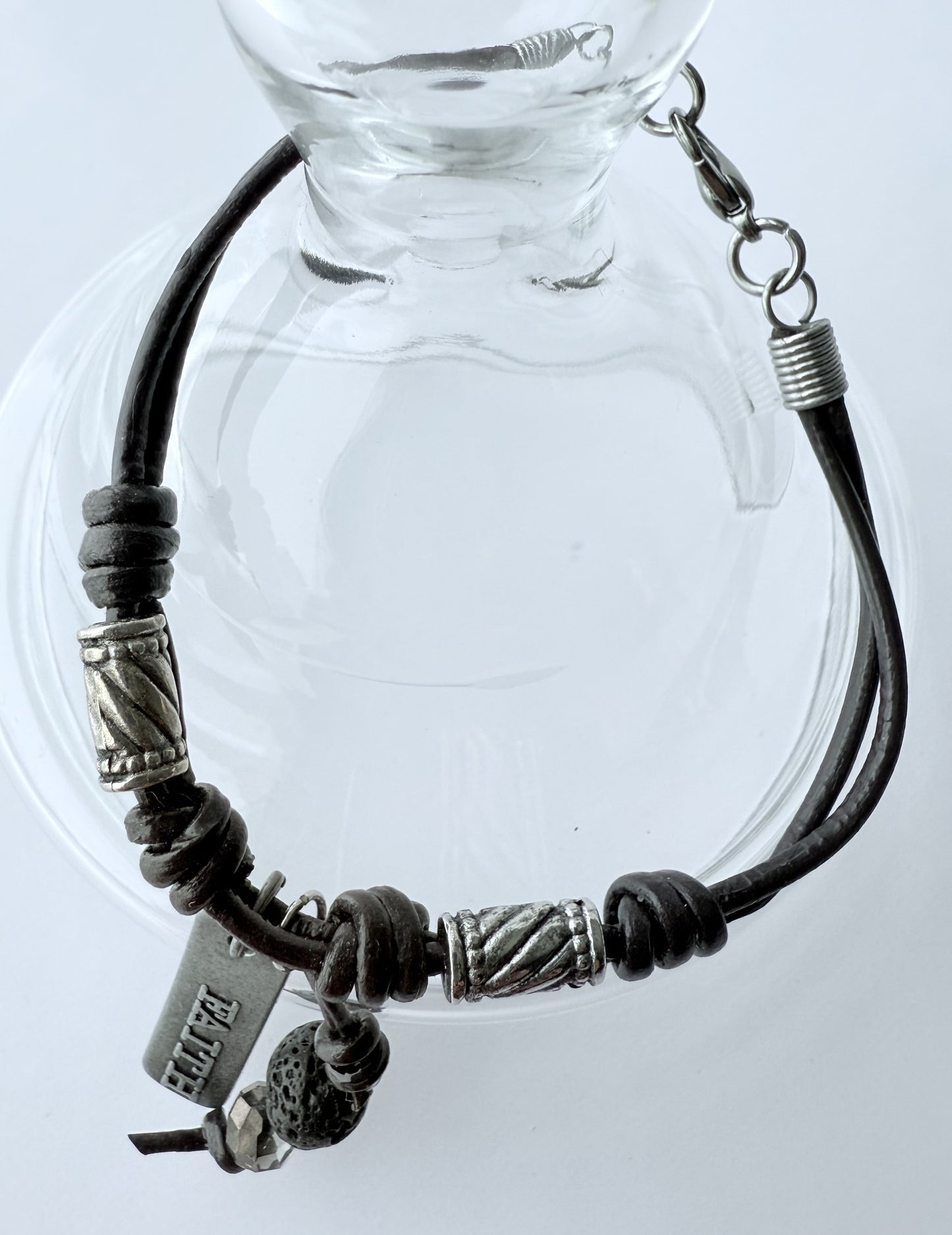 Leather Bracelet with Silver Accents & Charm