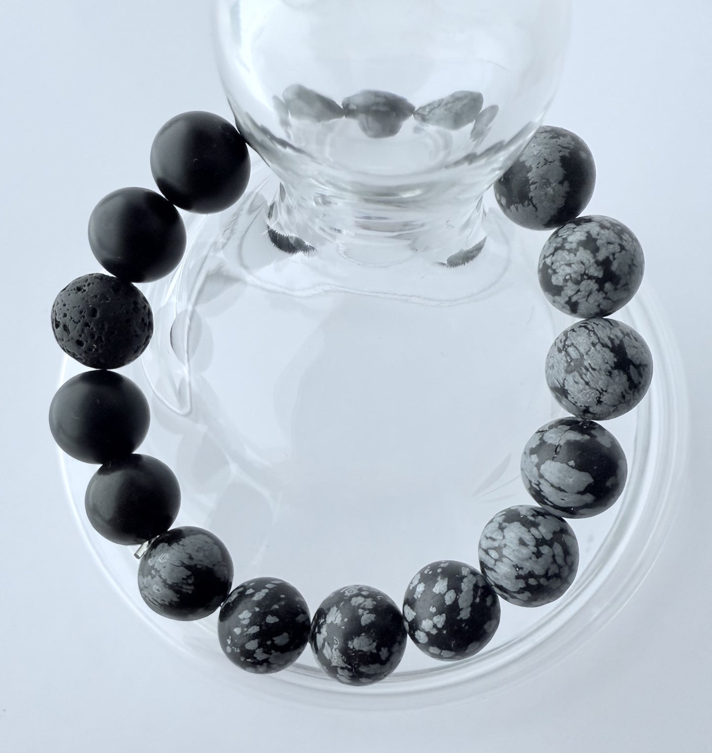 Black & Grey Jasper & Agate Gemstone Stretch Bracelet