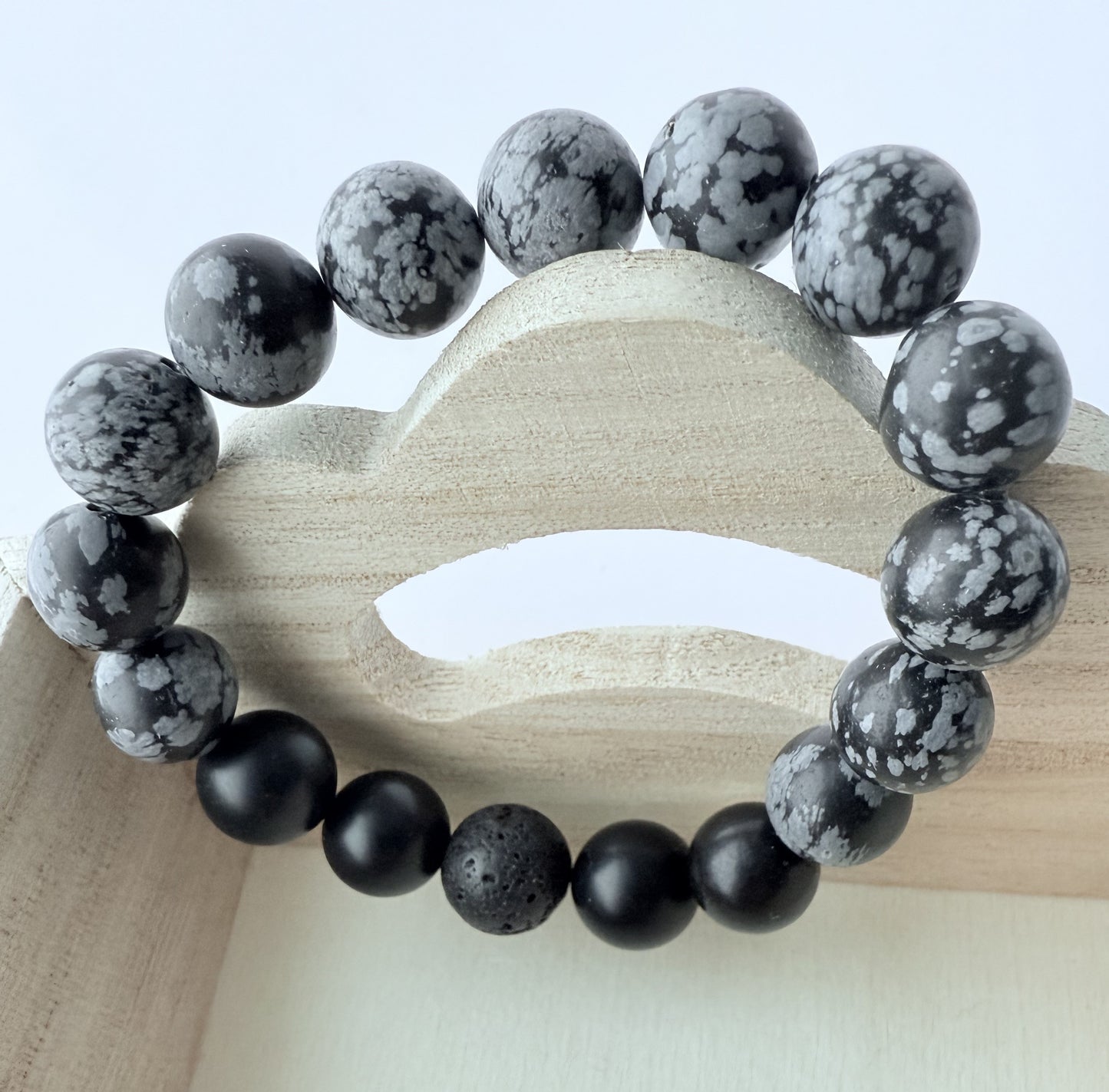 Black & Grey Jasper & Agate Gemstone Stretch Bracelet