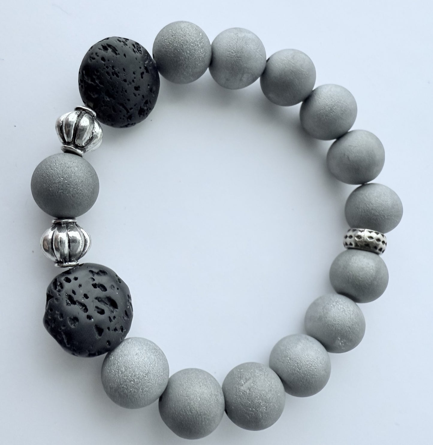 Silver Druzy Agate Gemstone Beaded Stretch Bracelet