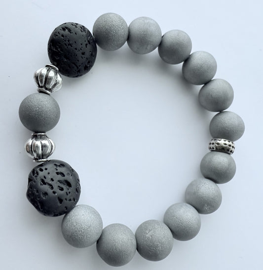 Silver Druzy Agate Gemstone Beaded Stretch Bracelet
