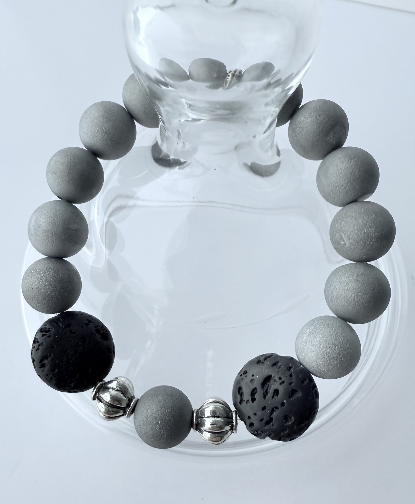 Silver Druzy Agate Gemstone Beaded Stretch Bracelet