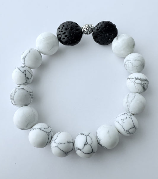 White Howlite Gemstone Beaded Stretch Bracelet