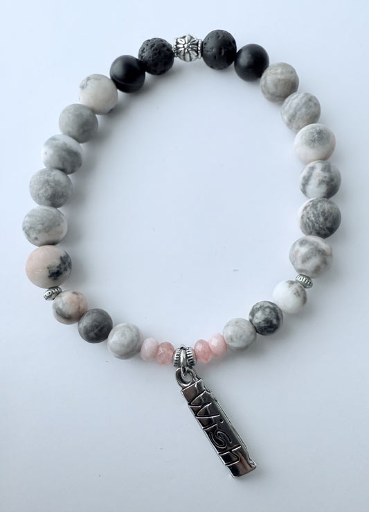 Pink Zebra Jasper Gemstone Beaded Stretch Bracelet