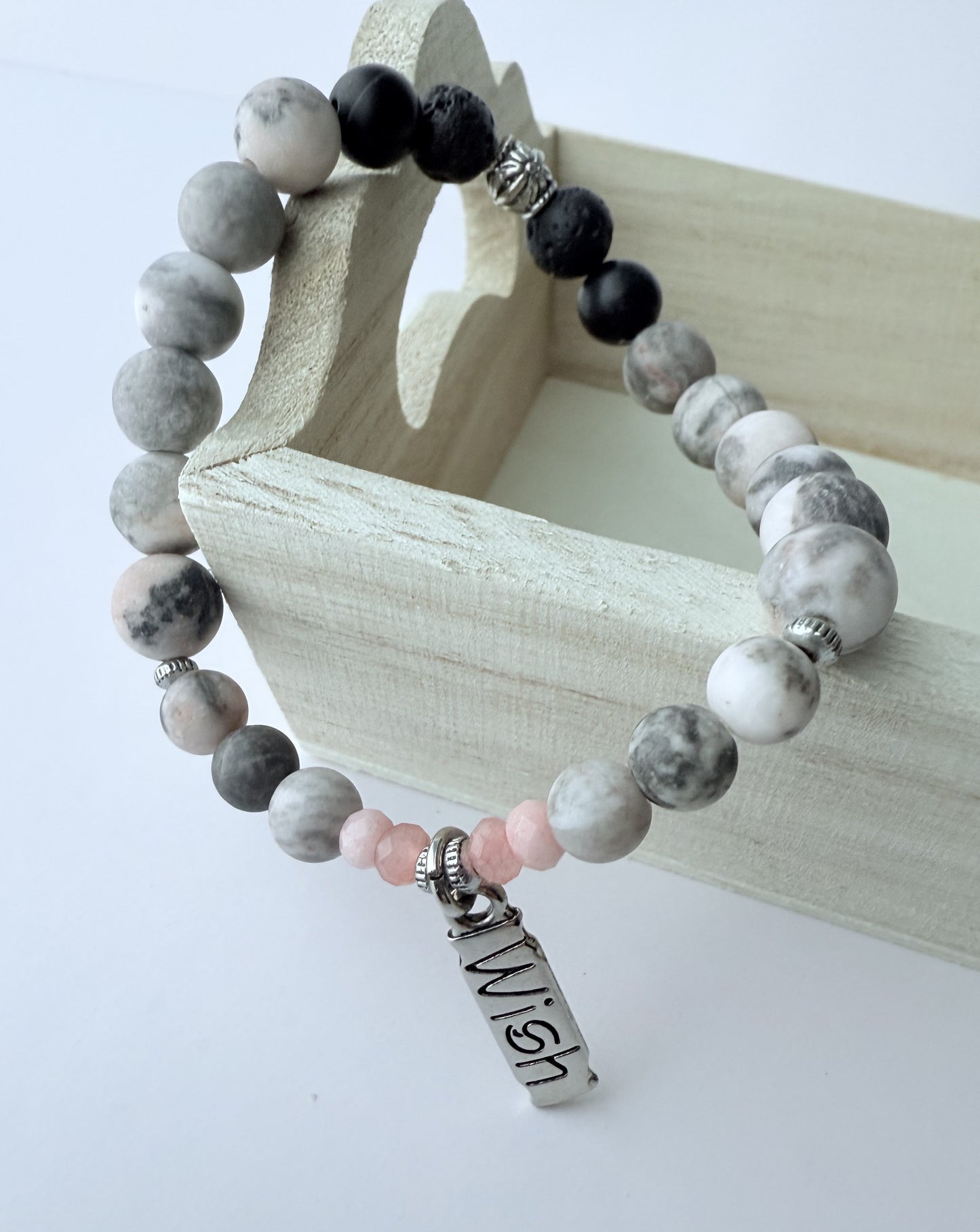 Pink Zebra Jasper Gemstone Beaded Stretch Bracelet