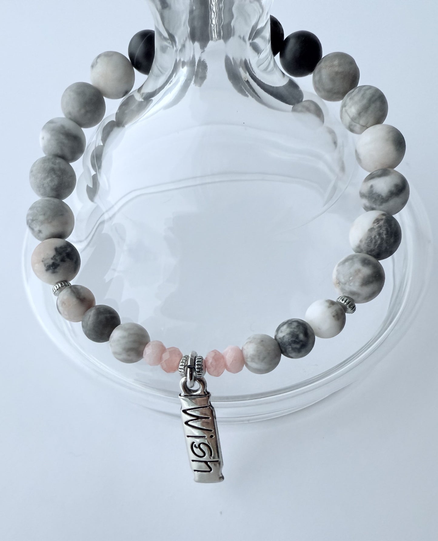 Pink Zebra Jasper Gemstone Beaded Stretch Bracelet