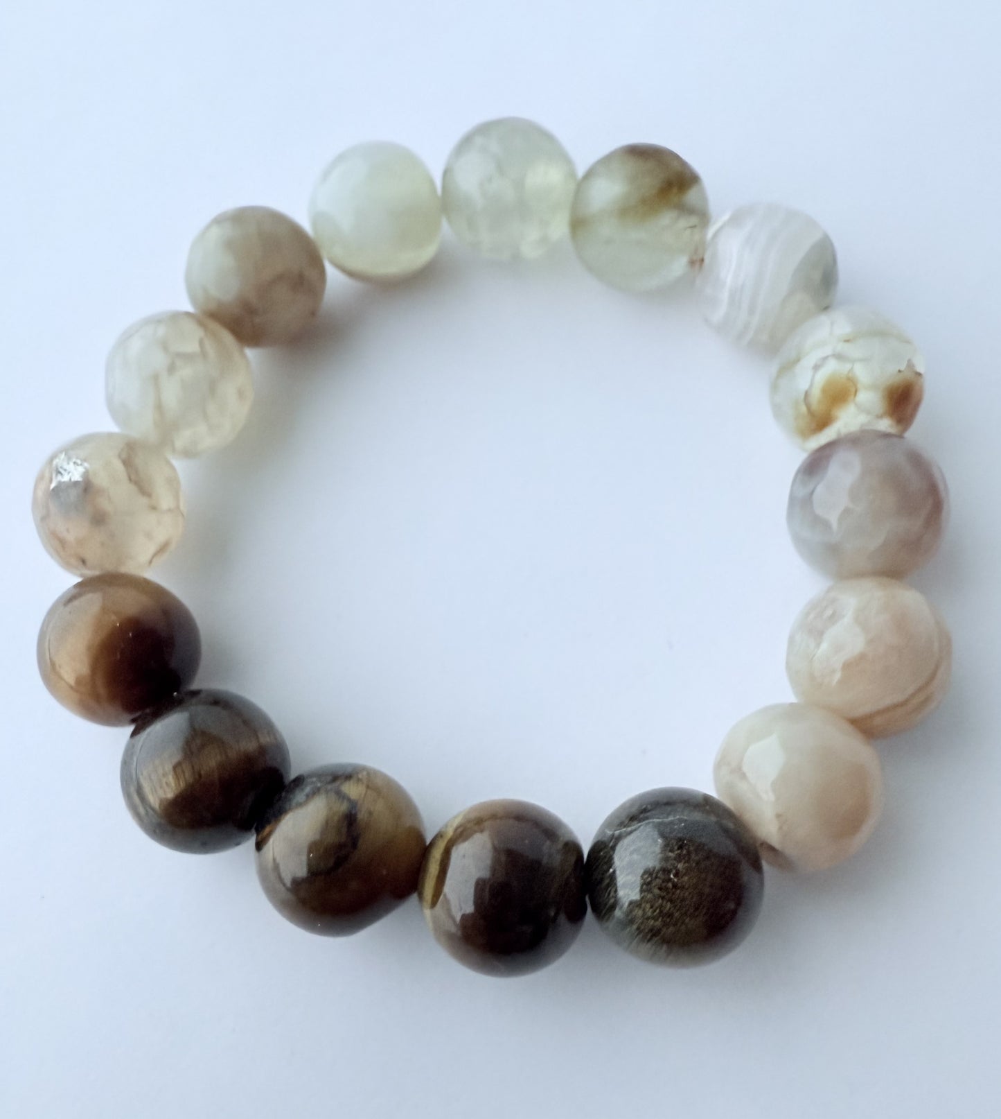 Tiger's Eye & Crackle Agate Gemstone Beaded Stretch Bracelet