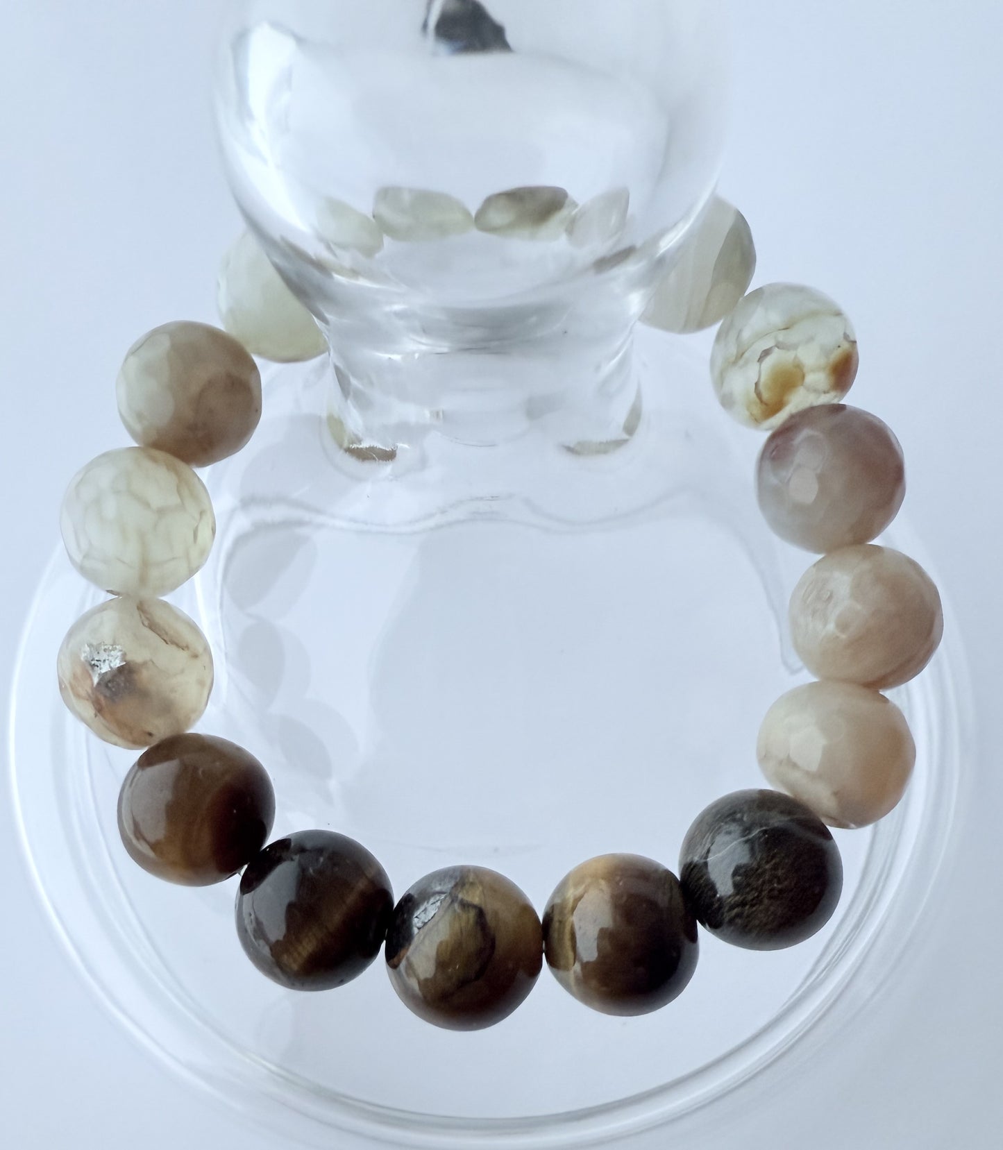 Tiger's Eye & Crackle Agate Gemstone Beaded Stretch Bracelet