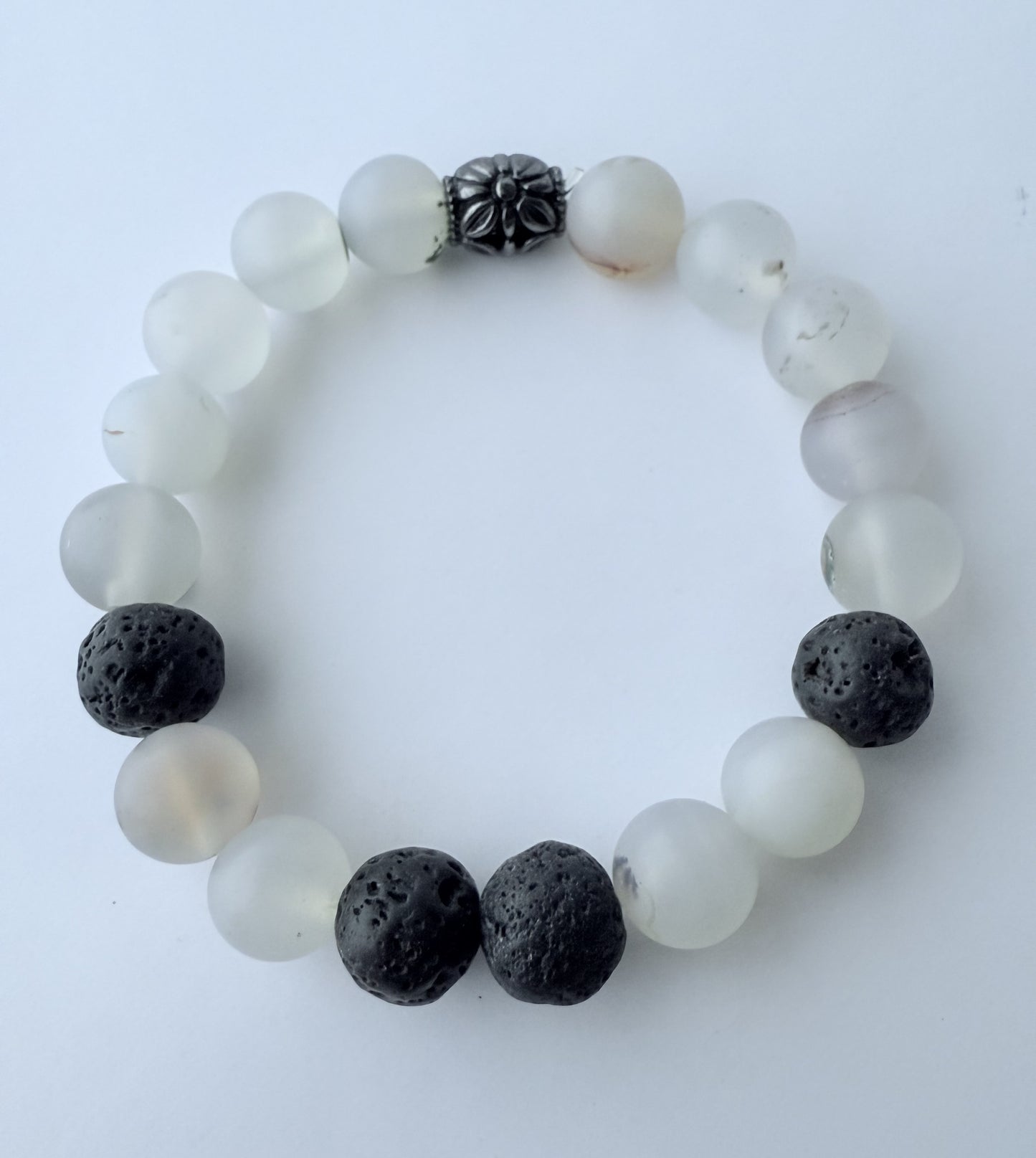 Translucent Grey/White Agate Gemstone Beaded Stretch Bracelet