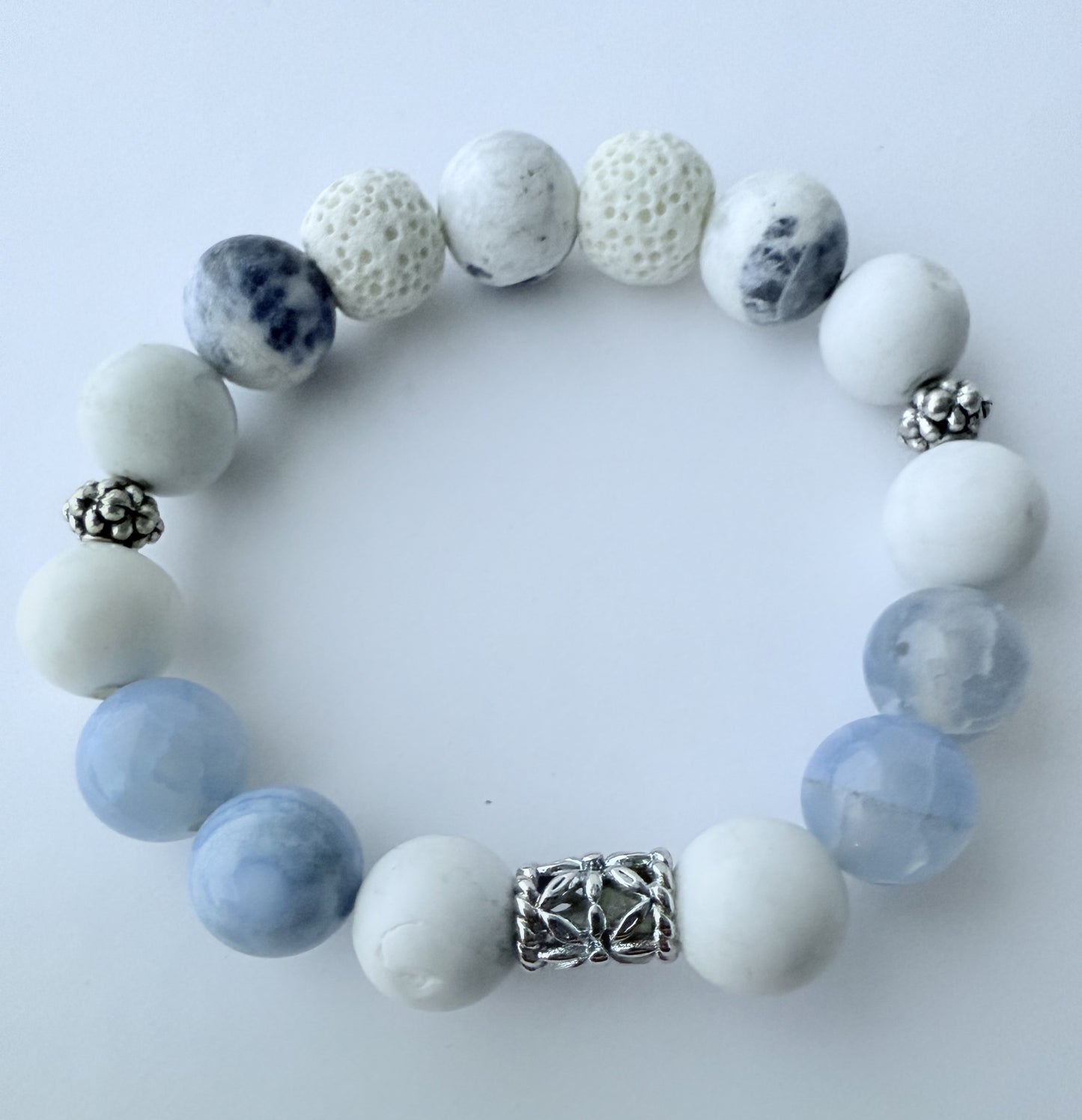 White Howlite, Blue Sodalite & Aventurine Gemstone Beaded Stretch Bracelet