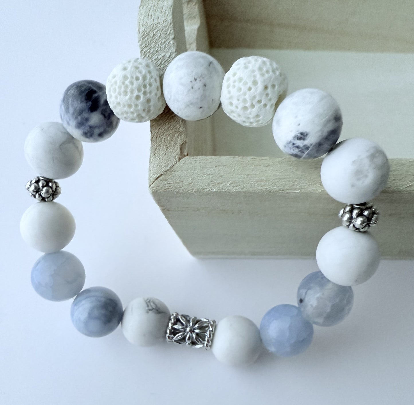 White Howlite, Blue Sodalite & Aventurine Gemstone Beaded Stretch Bracelet